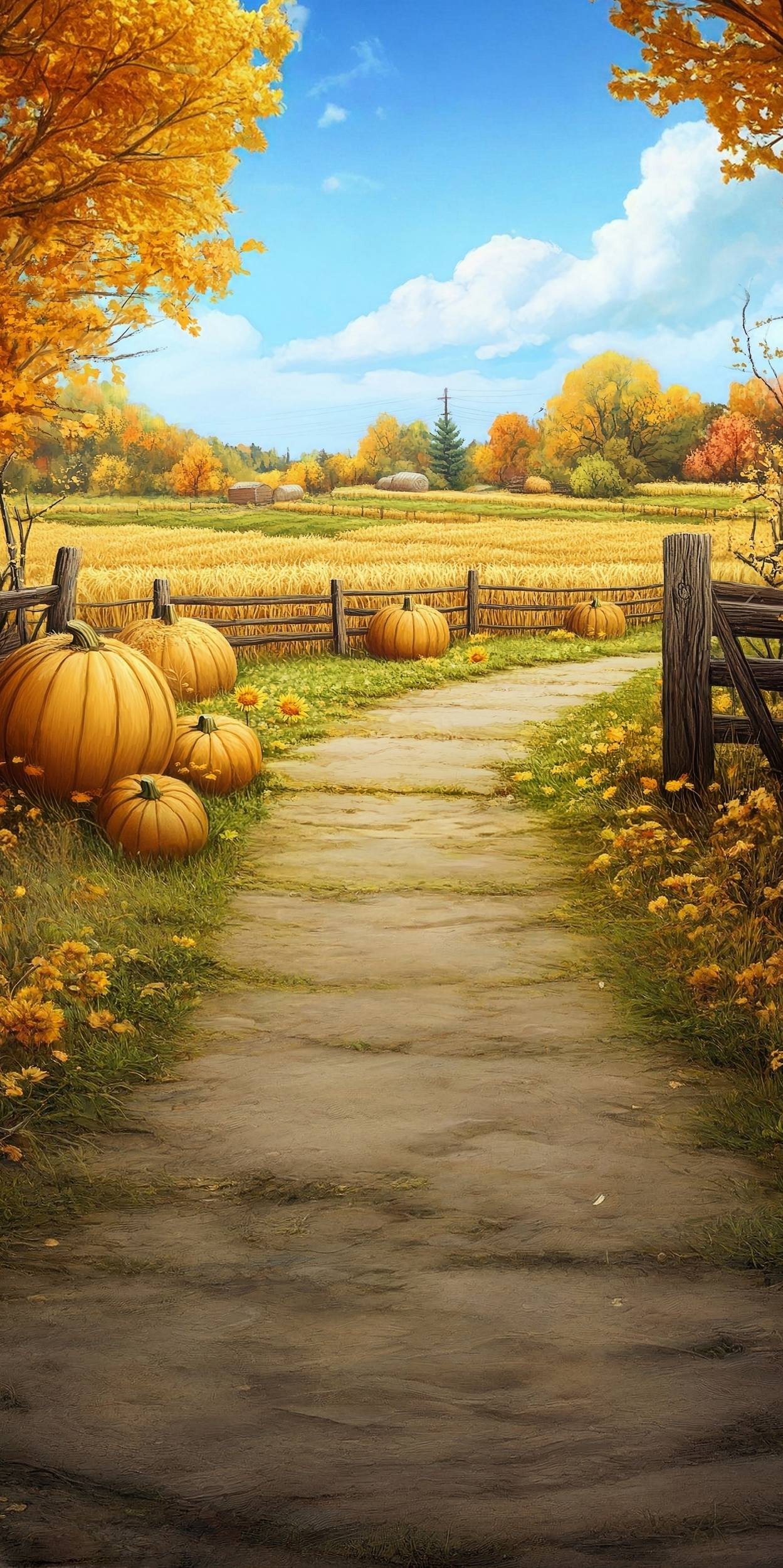 Fall Backdrop Golden Pumpkin Pathway Farm Sweep Backdrop MRR8-71