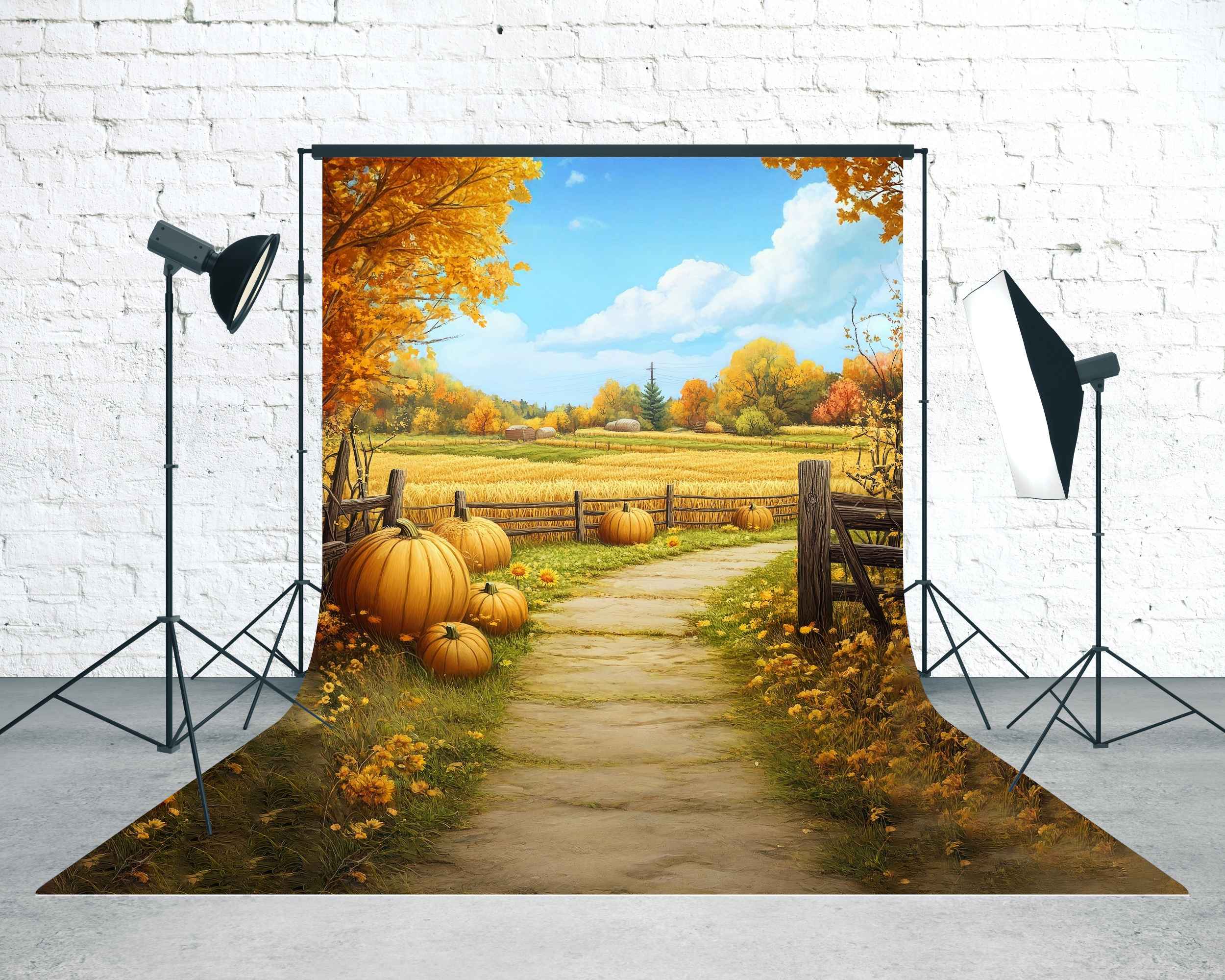 Fall Backdrop Golden Pumpkin Pathway Farm Sweep Backdrop MRR8-71