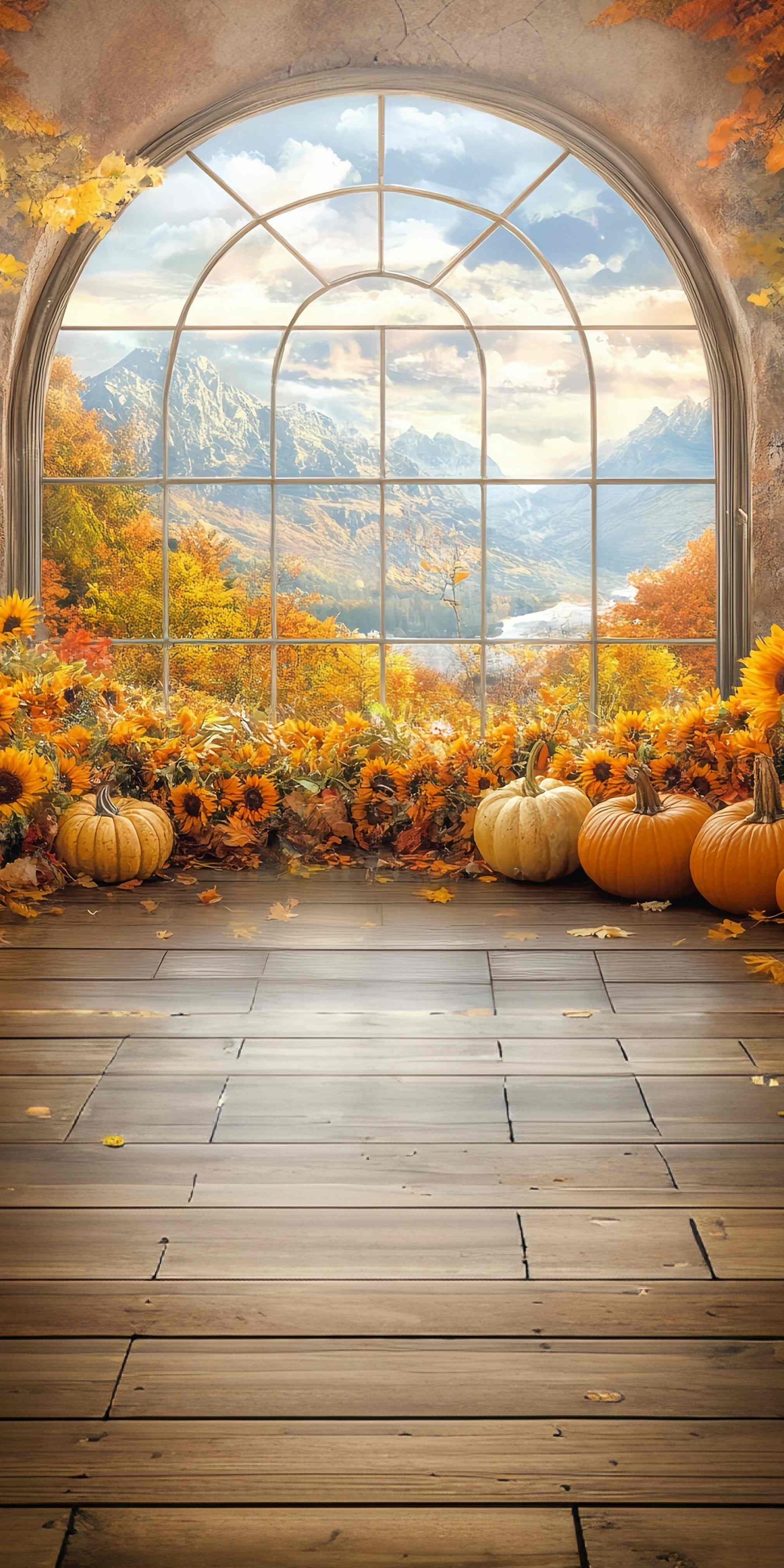 Fall Photo Backdrop Sunflower Window Mountain View Sweep Backdrop MRR8-72