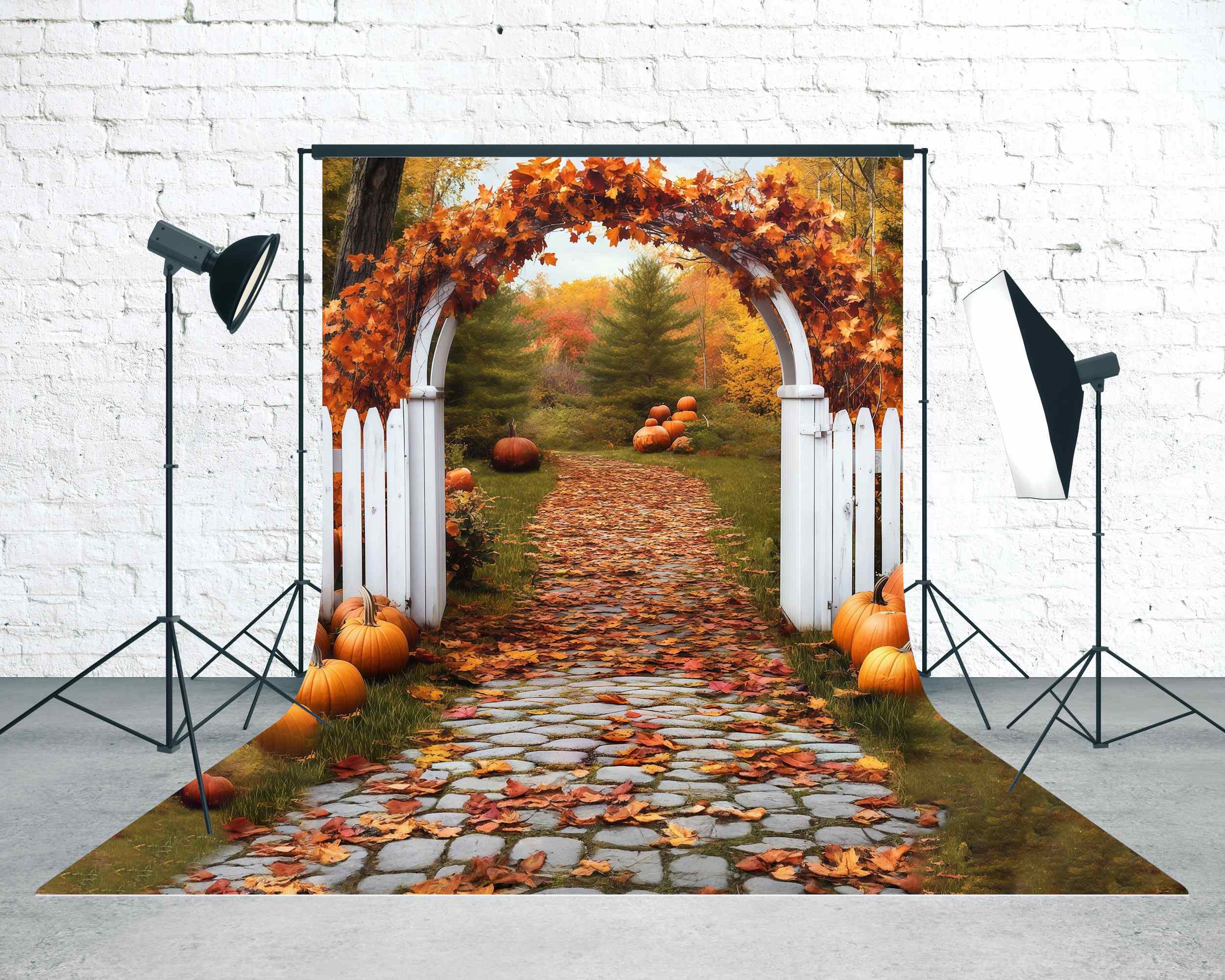 Fall Packdrop Fall Leaves Backdrop Autumn Gate Archway Leaves Sweep Backdrop MRR8-73