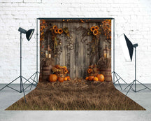 Pumpkin Sunflower Wood Photography Sweep Backdrop