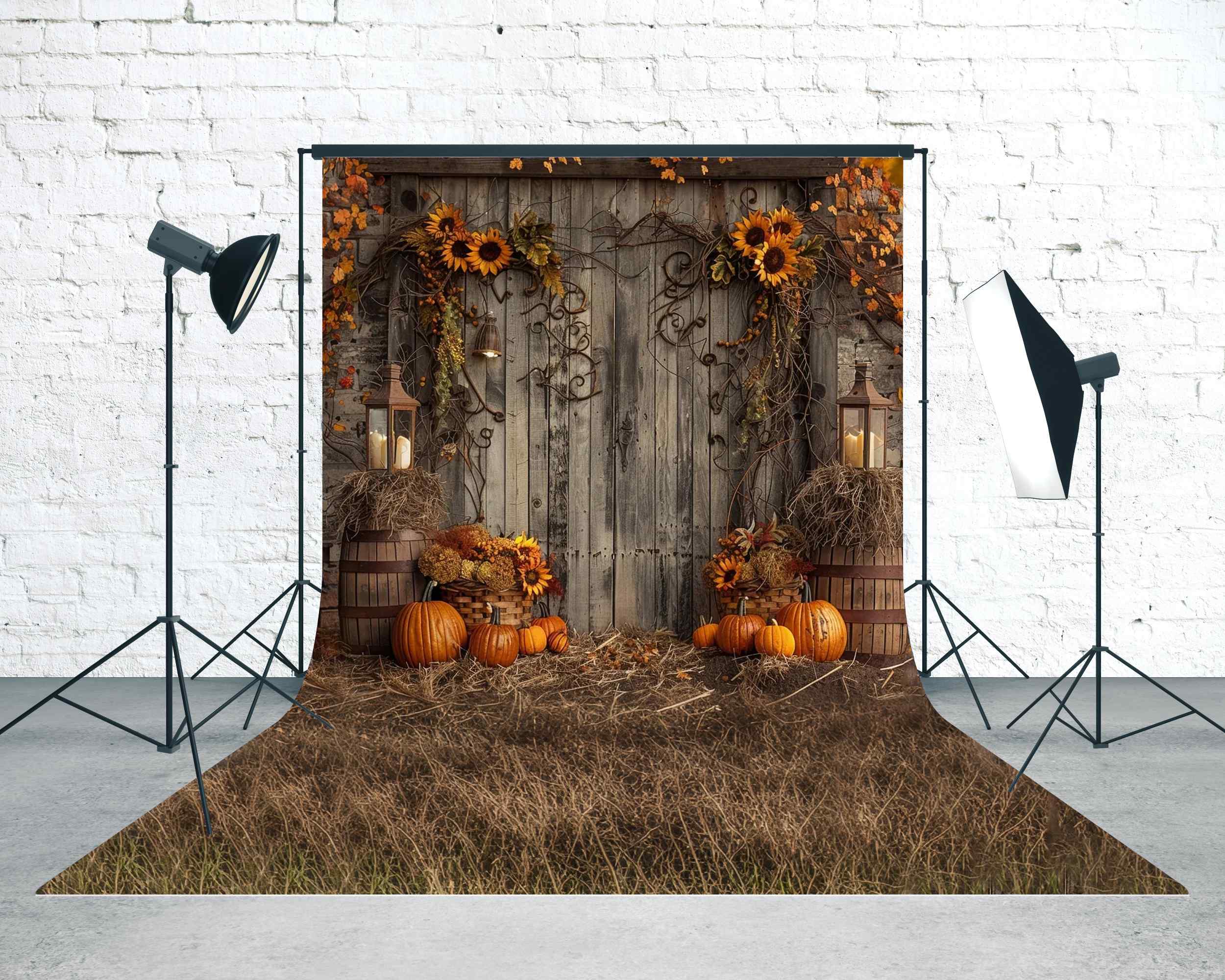 Western Backdrop Rustic Sunflower Pumpkin Porch Sweep Backdrop MRR8-77