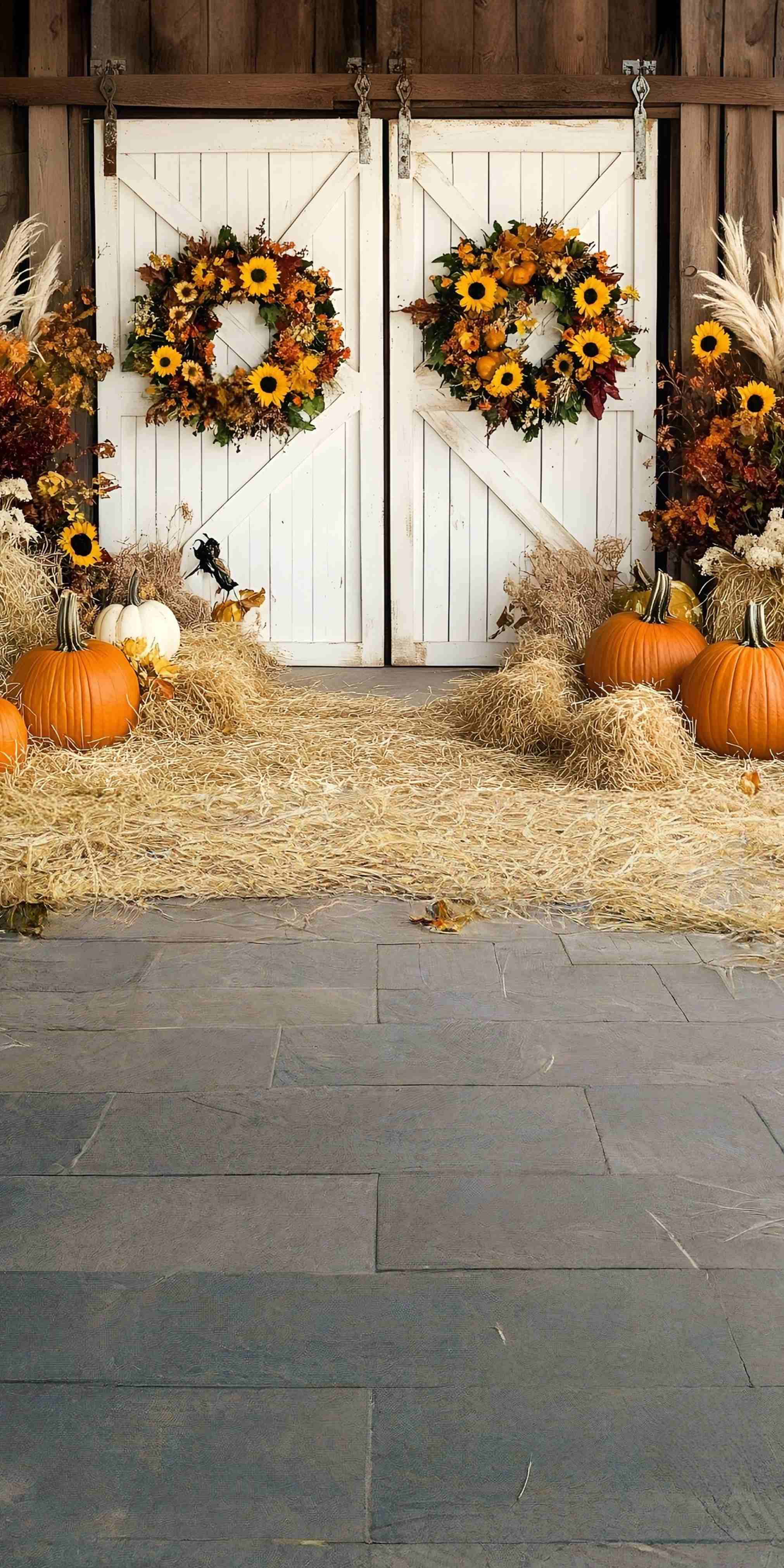 Western Backdrop Harvest Wreath Barn Door Floral Sweep Backdrop MRR8-80