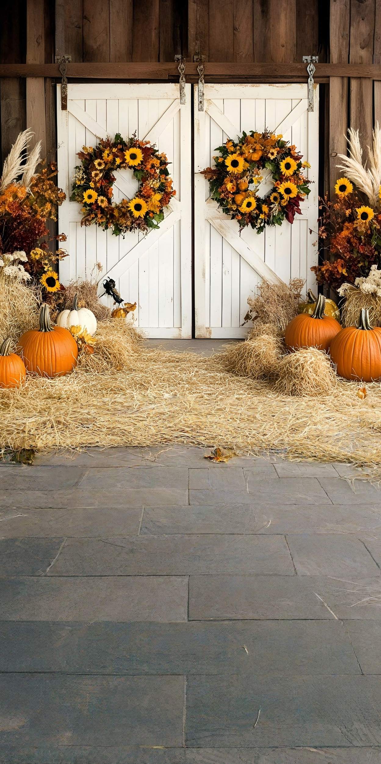 Western Backdrop Harvest Wreath Barn Door Floral Sweep Backdrop MRR8-80