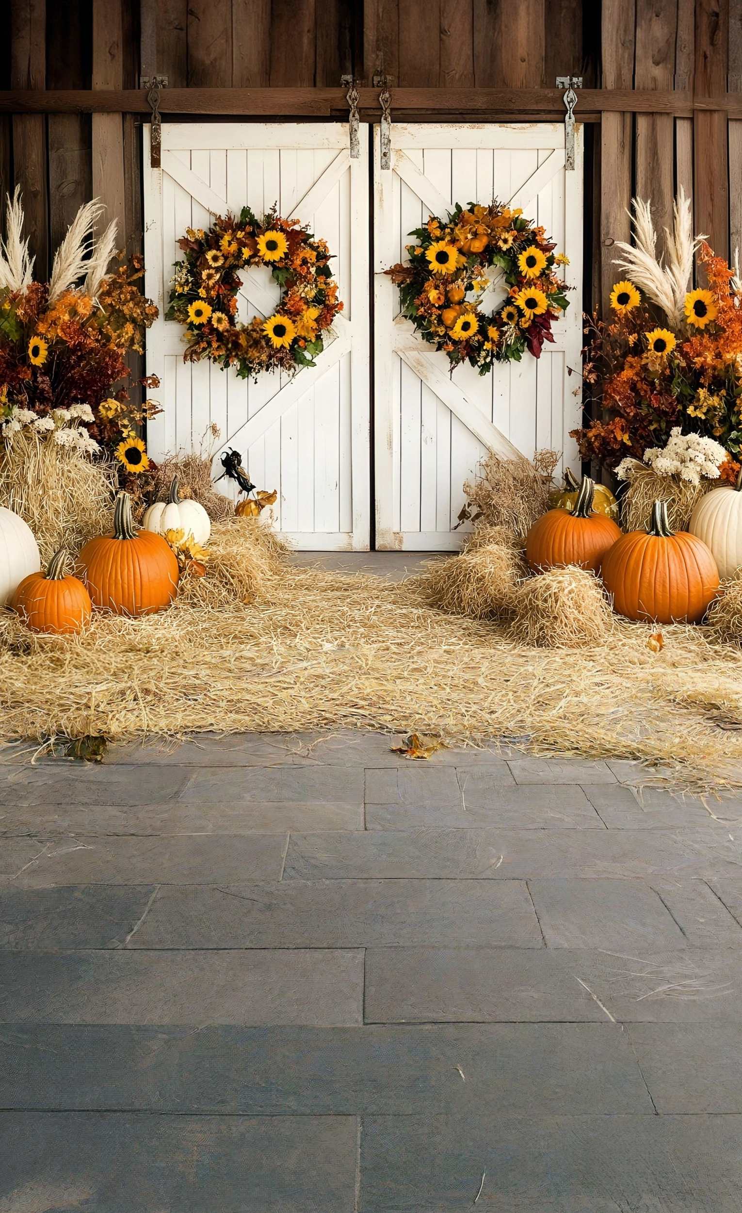 Western Backdrop Harvest Wreath Barn Door Floral Sweep Backdrop MRR8-80