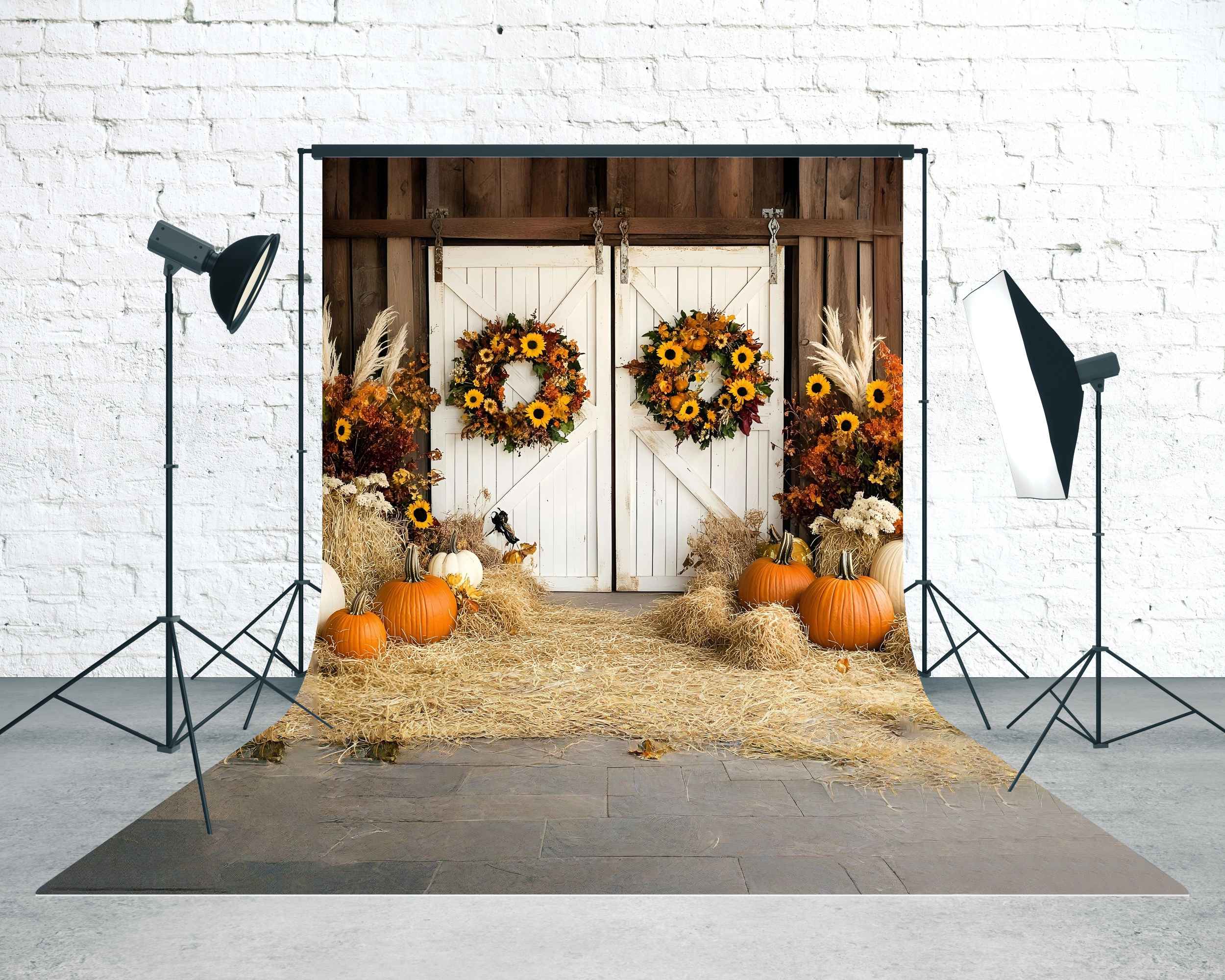 Western Backdrop Harvest Wreath Barn Door Floral Sweep Backdrop MRR8-80