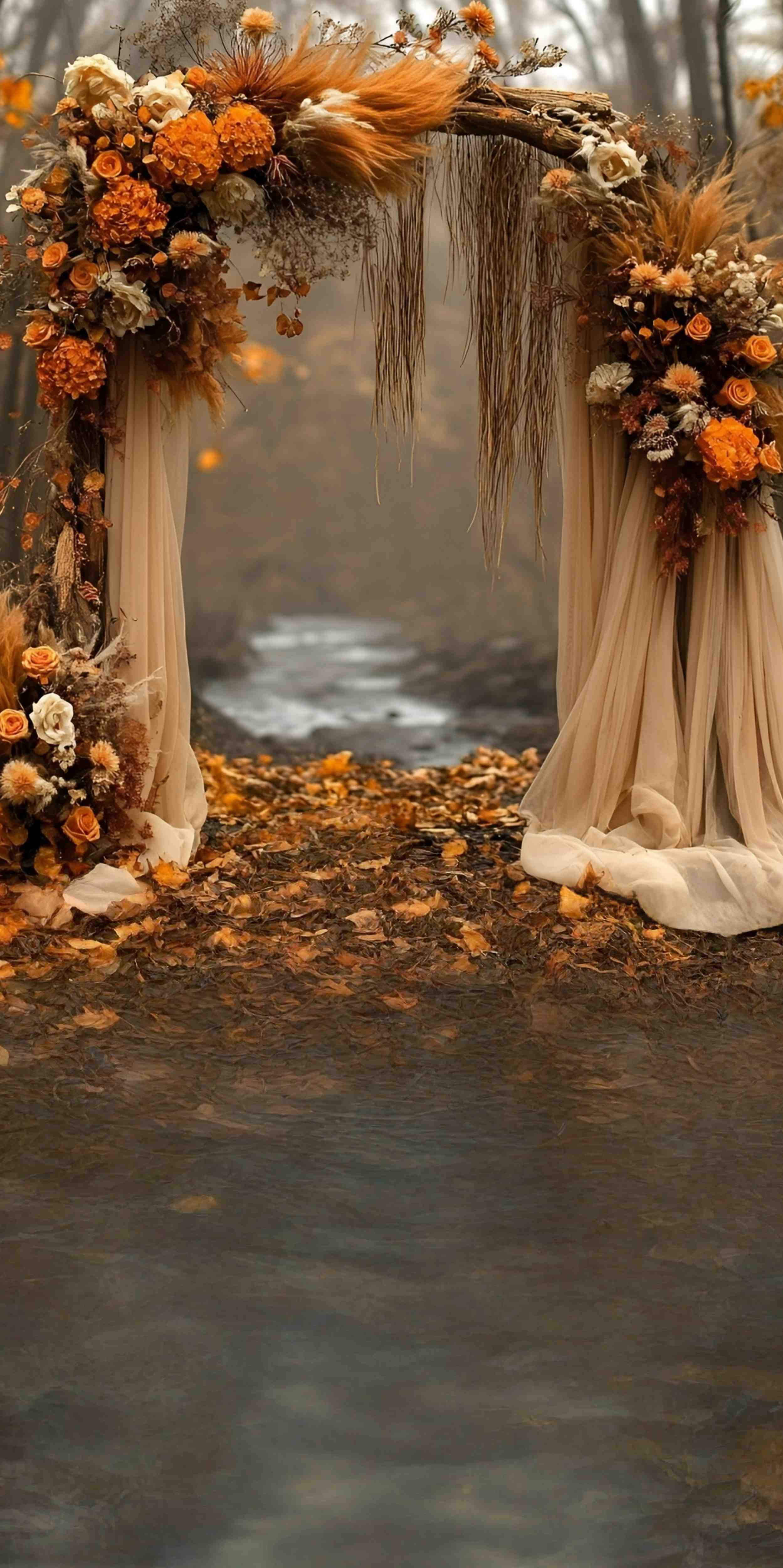 Fall Photography Backdrops Rustic Autumn River Arch Romance Sweep Backdrop MRR8-81