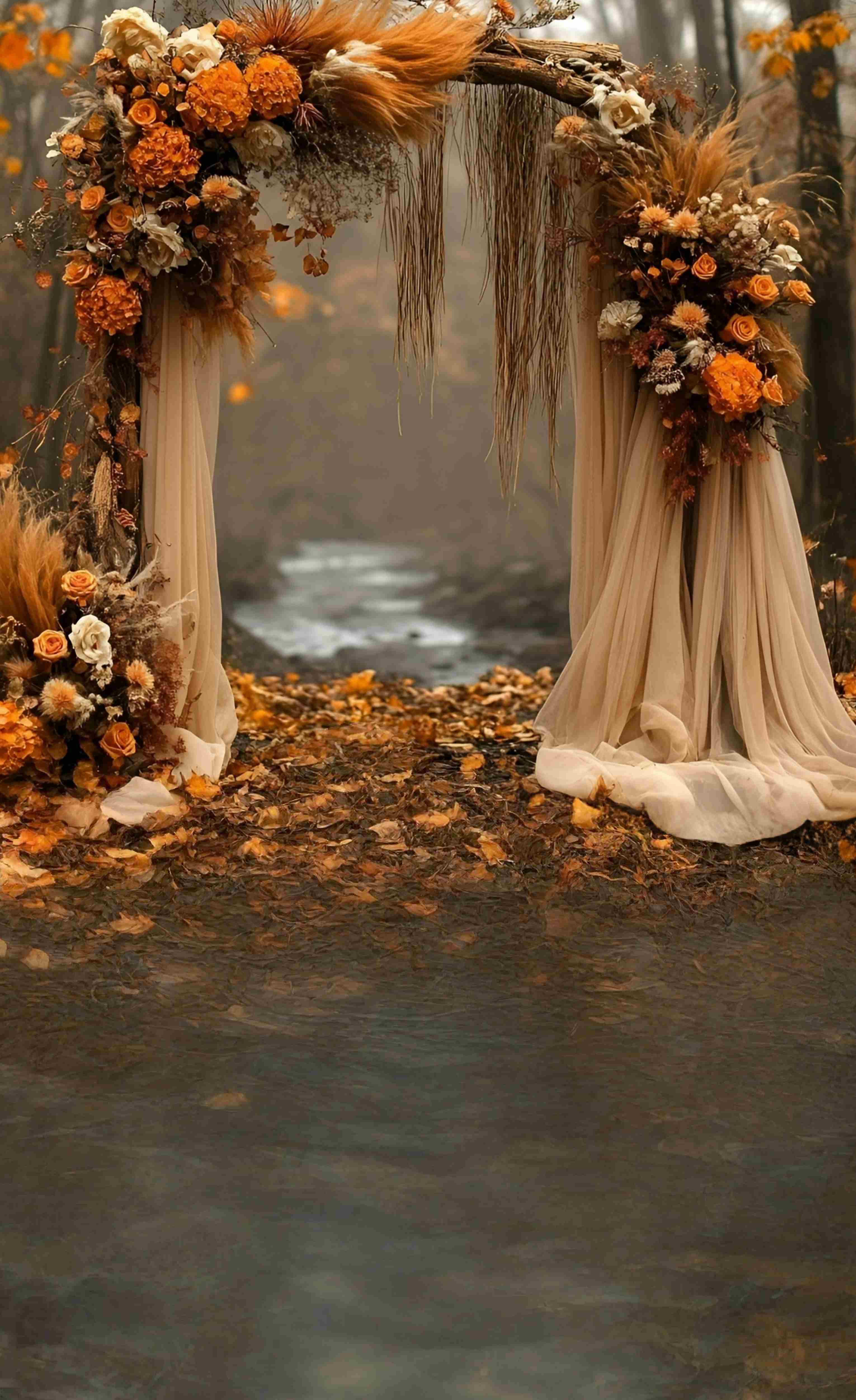 Fall Photography Backdrops Rustic Autumn River Arch Romance Sweep Backdrop MRR8-81