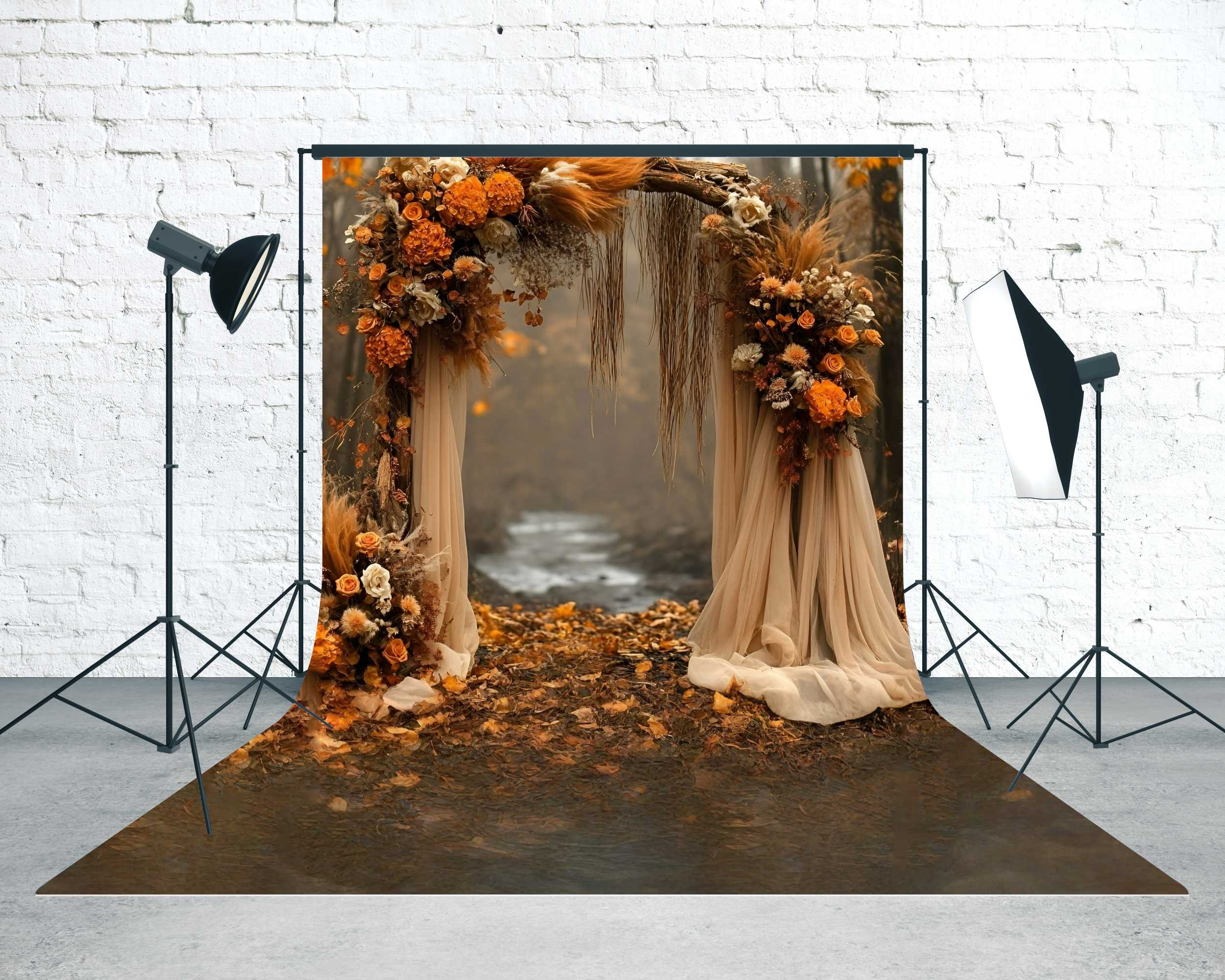 Fall Photography Backdrops Rustic Autumn River Arch Romance Sweep Backdrop MRR8-81