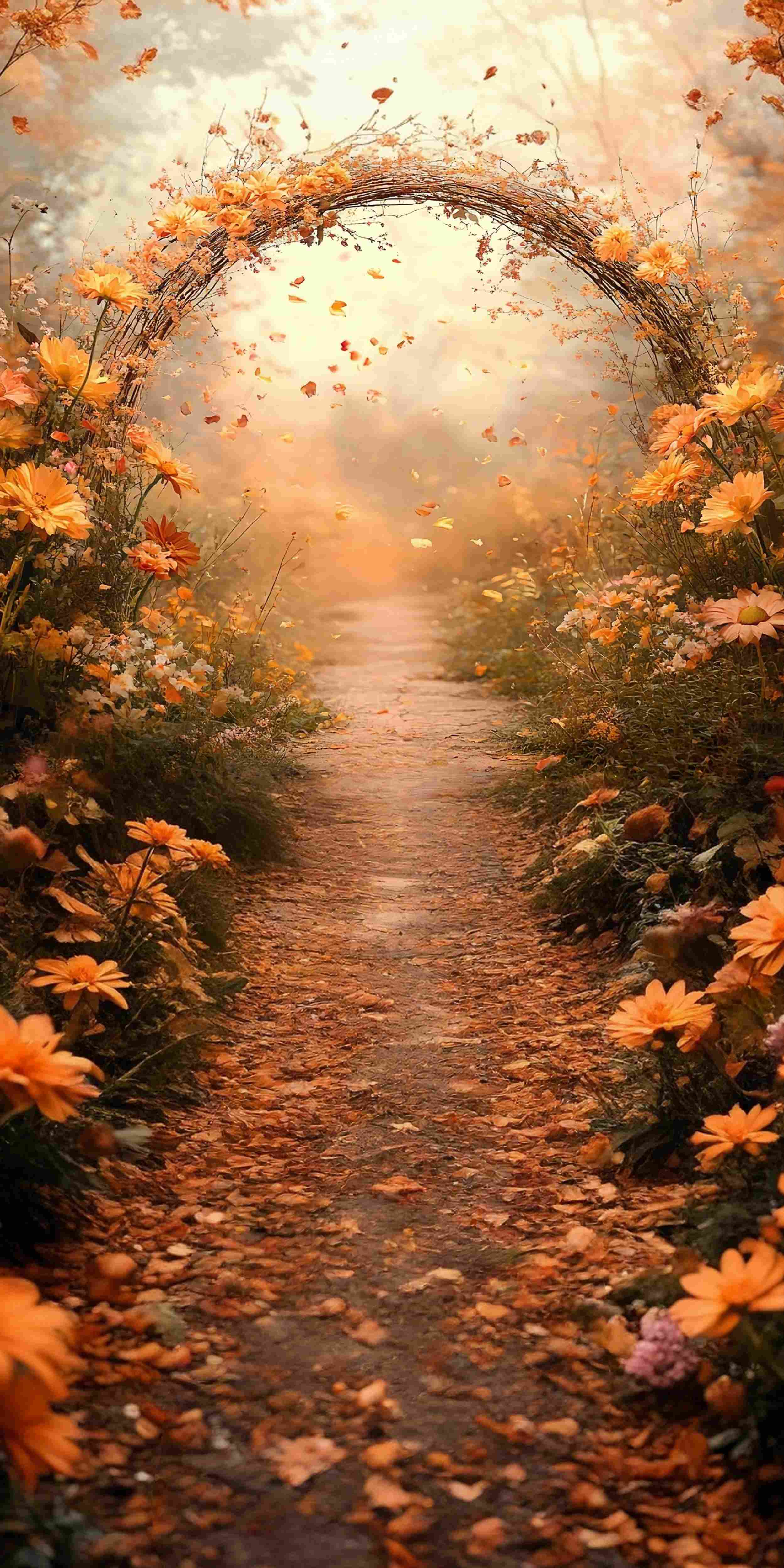Fall Backdrop Ideas Golden Petal Archway Fairy Path Sweep Backdrop MRR8-82