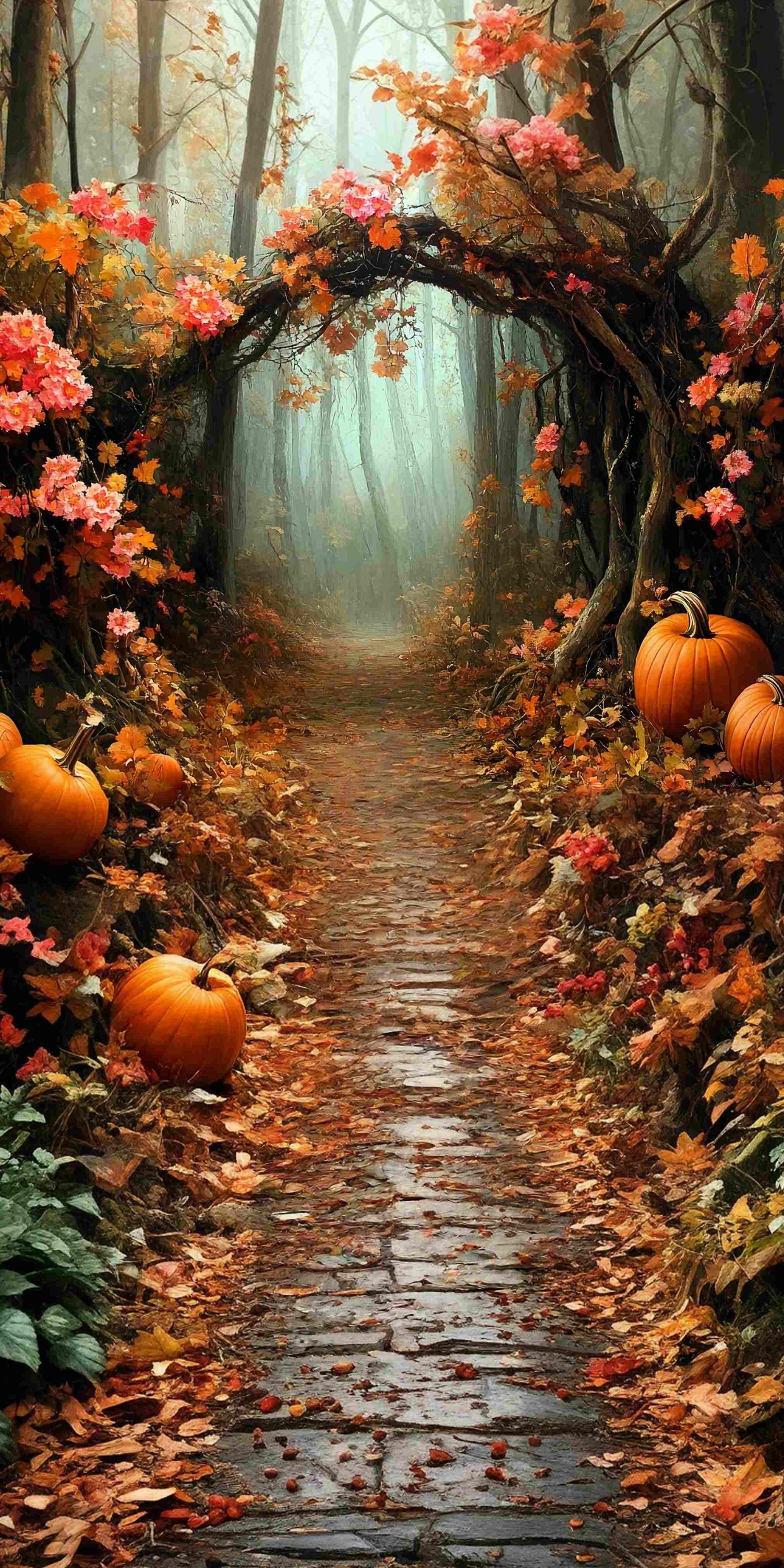Autumn Fall Backdrop Pumpkin Forest Tunnel Sweep Backdrop MRR8-84