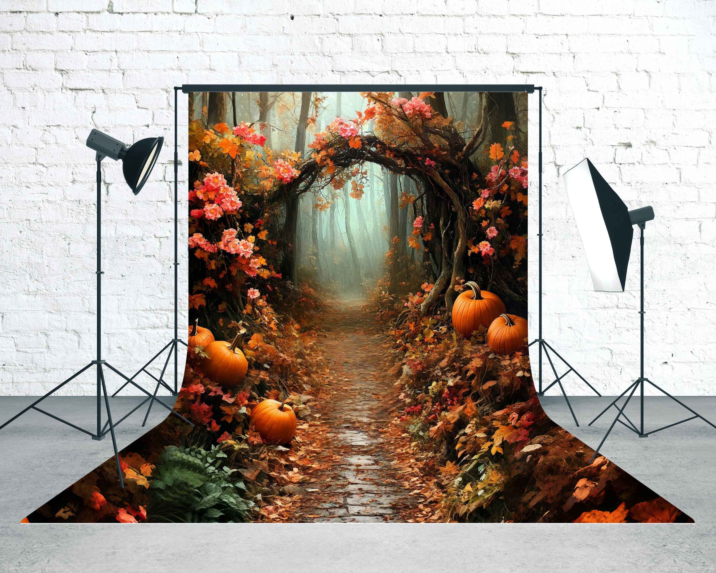 Autumn Fall Backdrop Pumpkin Forest Tunnel Sweep Backdrop MRR8-84