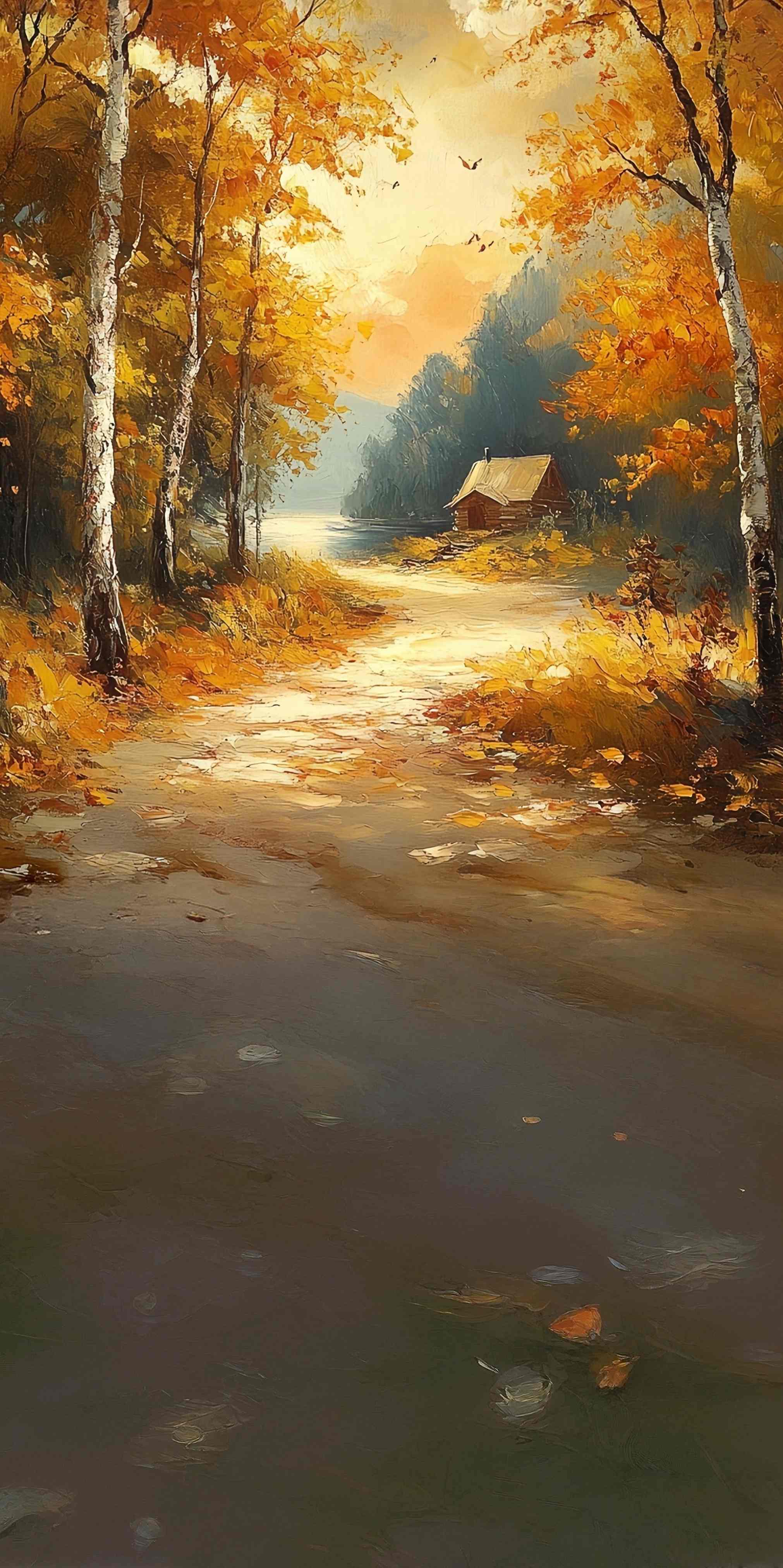 Fall Backdrop for Photos Autumn Cabin Riverbank Sweep Backdrop MRR8-85