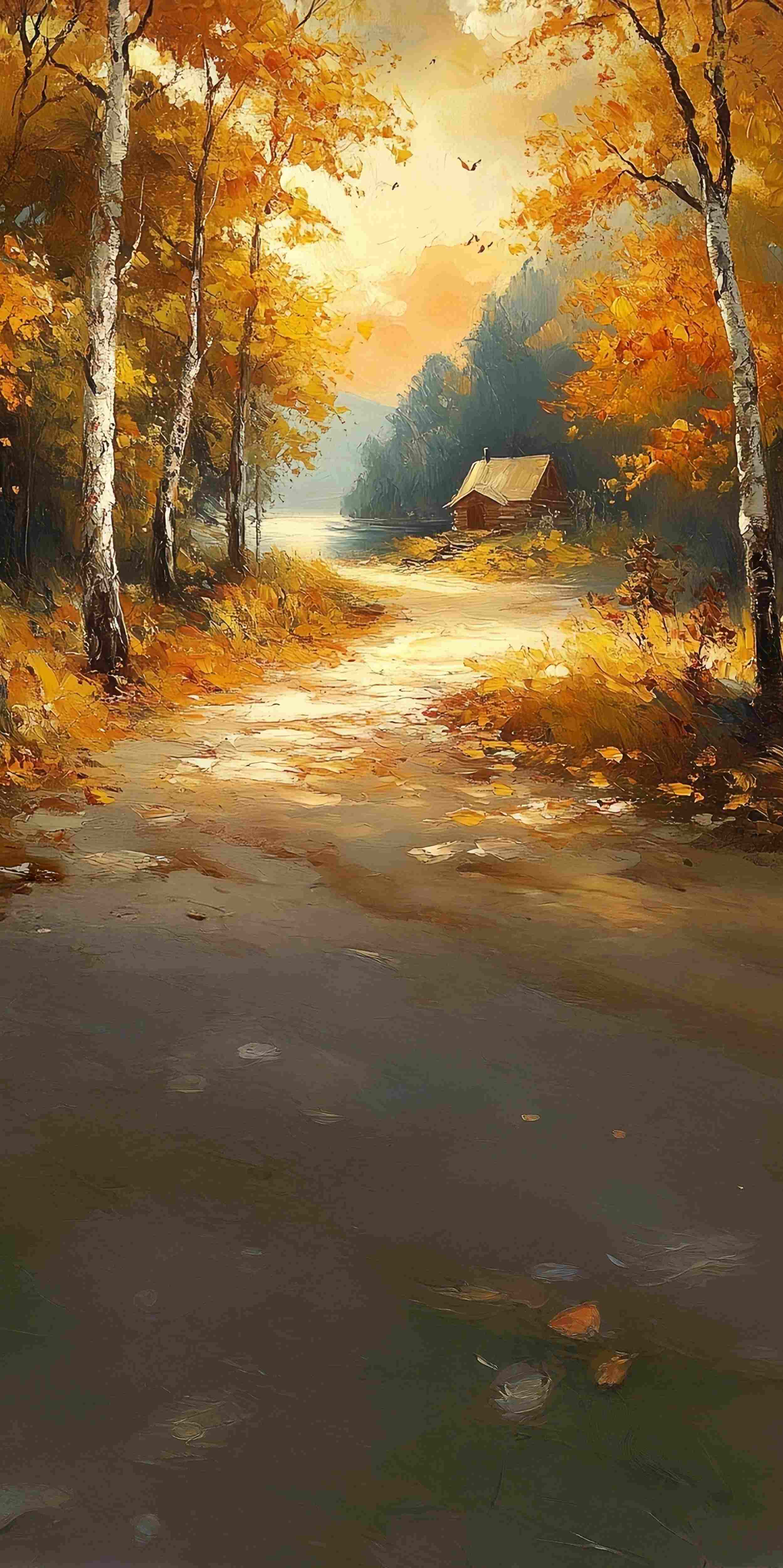 Fall Backdrop for Photos Autumn Cabin Riverbank Sweep Backdrop MRR8-85