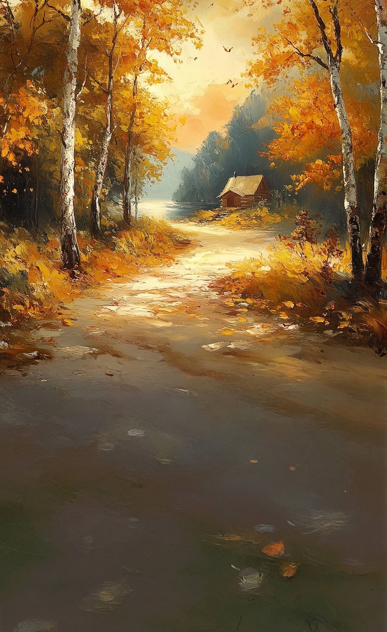 Fall Backdrop for Photos Autumn Cabin Riverbank Sweep Backdrop MRR8-85