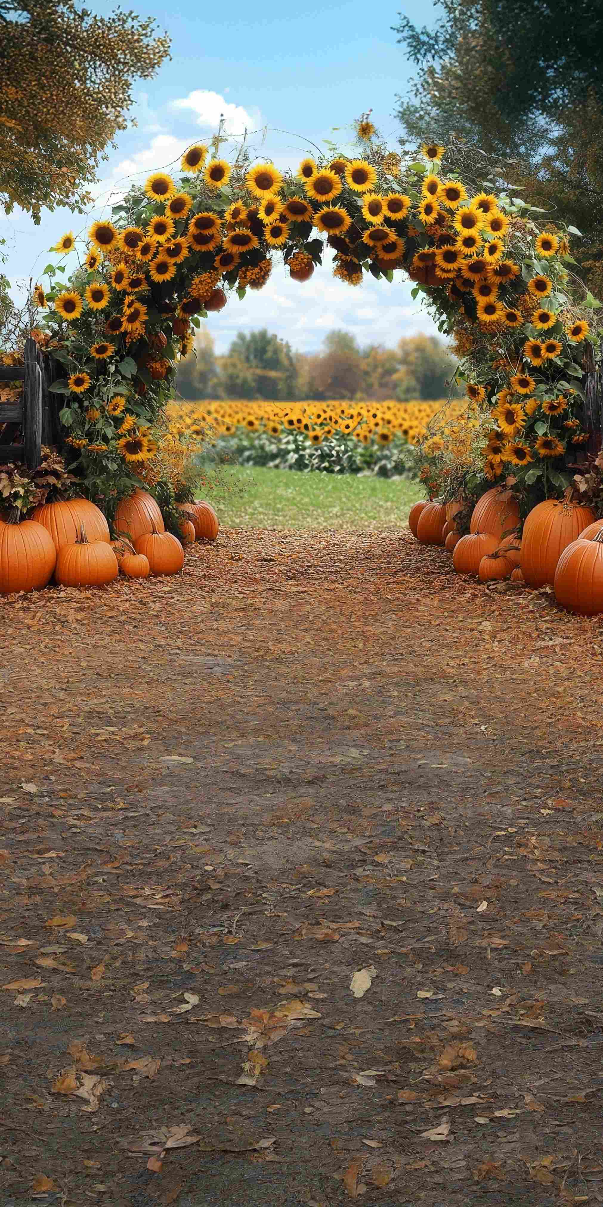 Autumn Backdrop Sunflower Pumpkin Archway Sweep Backdrop MRR8-86