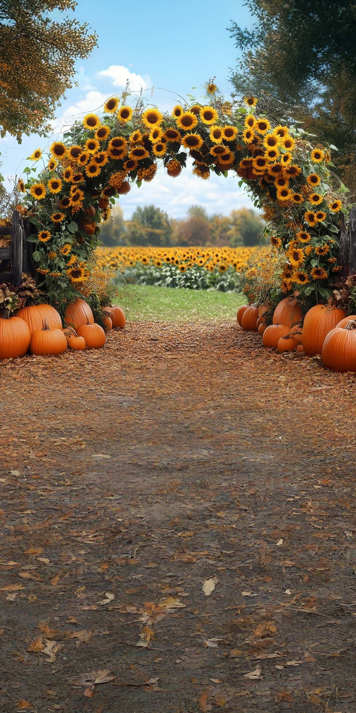 Autumn Backdrop Sunflower Pumpkin Archway Sweep Backdrop MRR8-86
