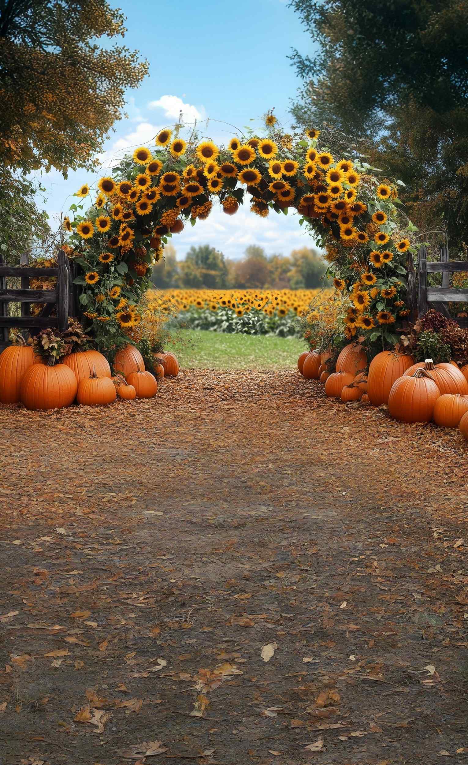 Autumn Backdrop Sunflower Pumpkin Archway Sweep Backdrop MRR8-86