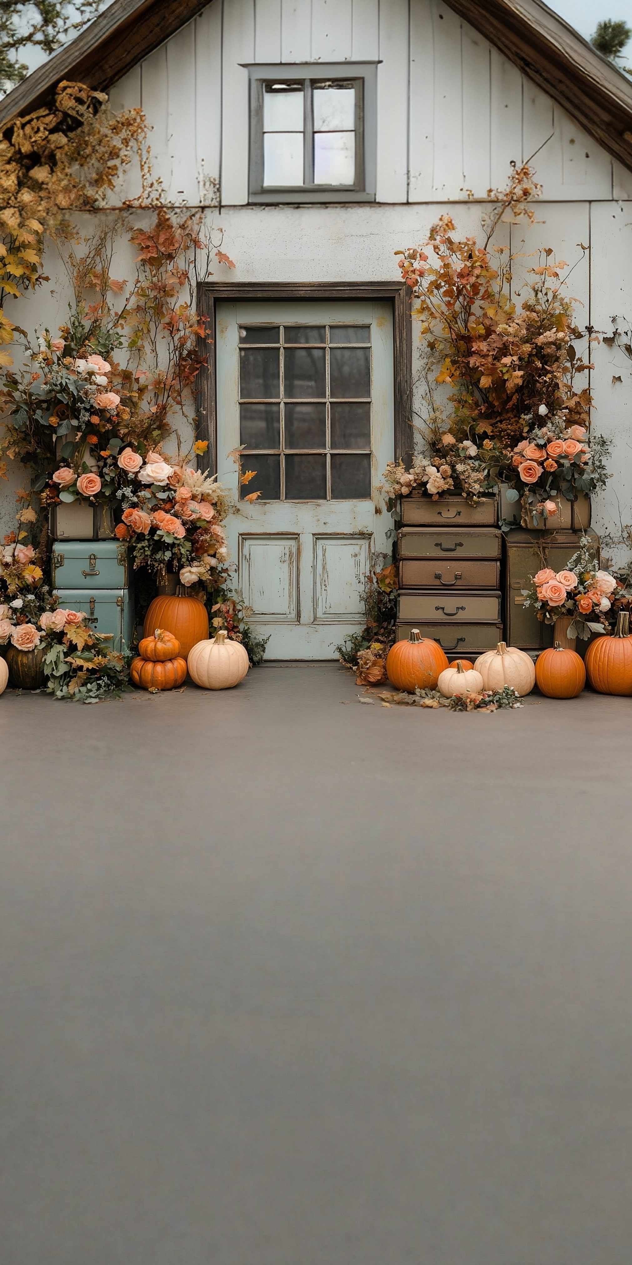 Western Backdrop Rustic Pumpkin Floral Porch Sweep Backdrop MRR8-87