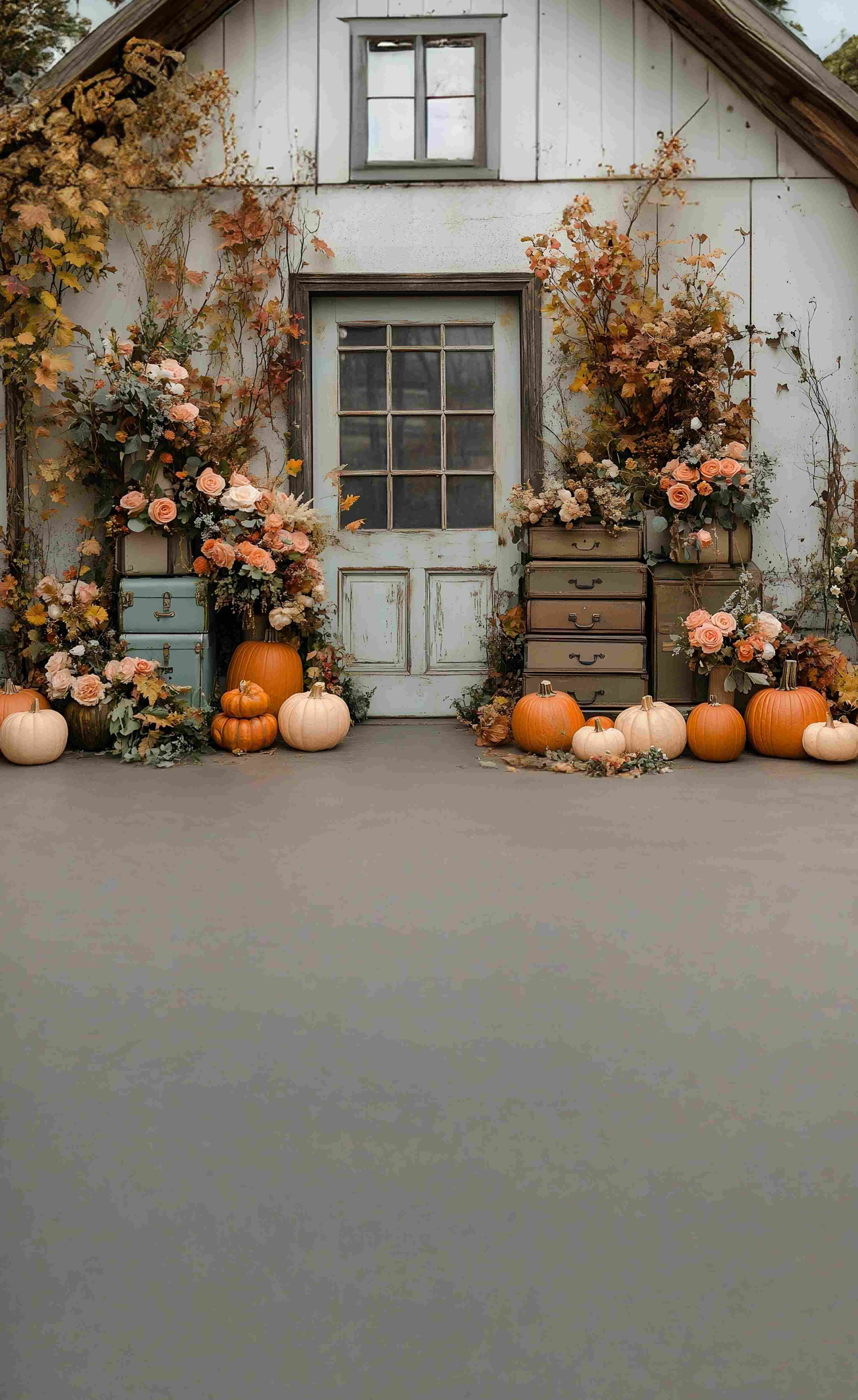 Western Backdrop Rustic Pumpkin Floral Porch Sweep Backdrop MRR8-87