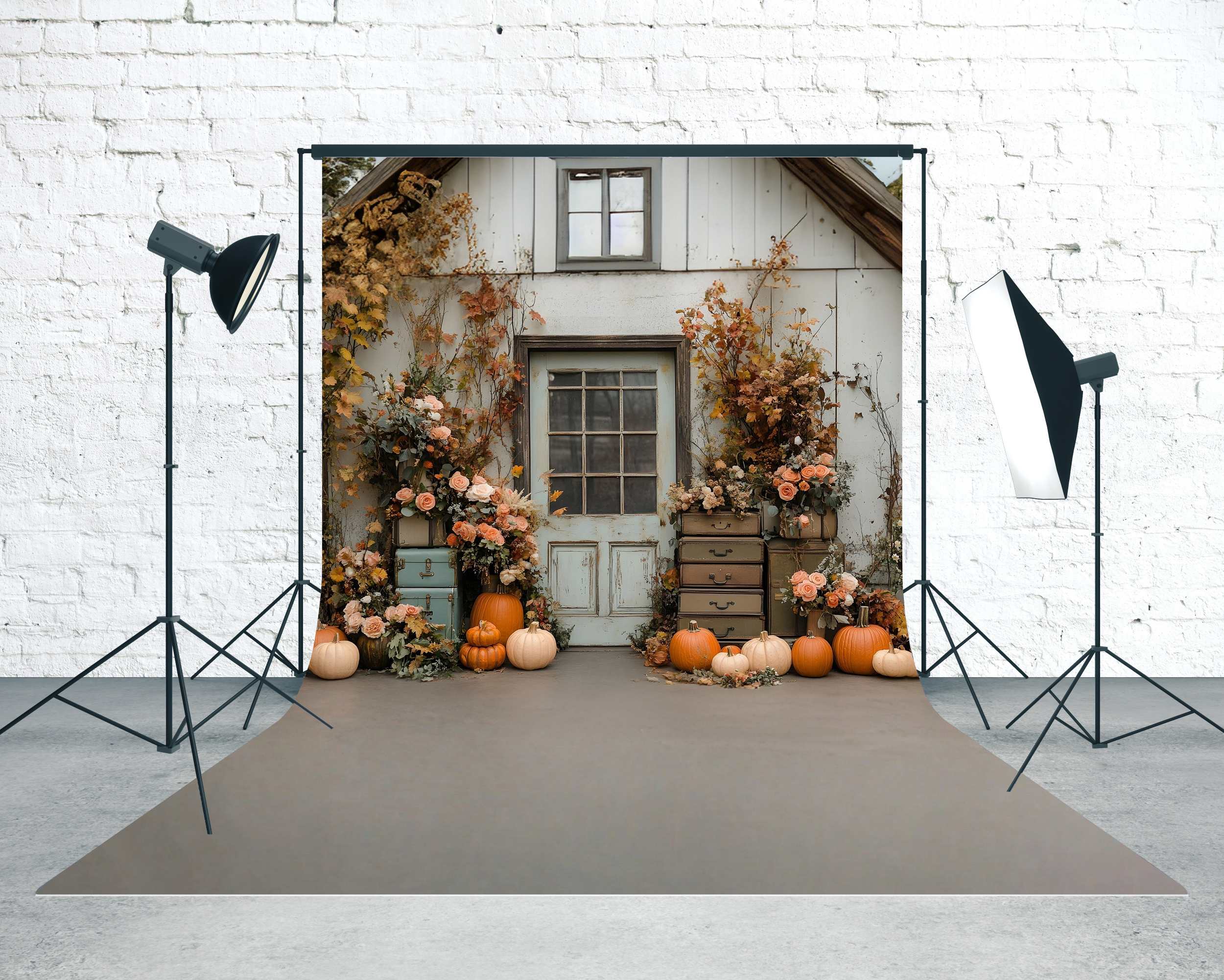 Western Backdrop Rustic Pumpkin Floral Porch Sweep Backdrop MRR8-87