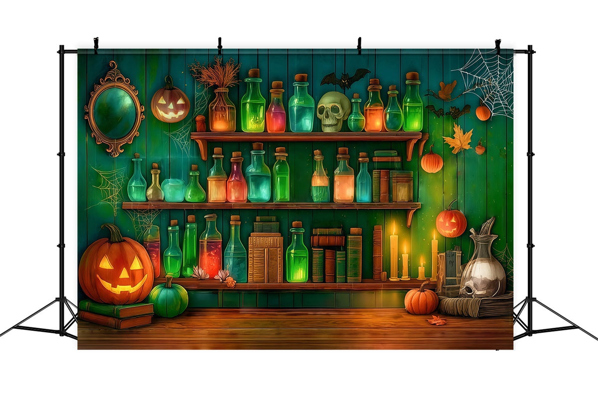 Halloween Wall Backdrop Chemical Reagent Skull Spooky Green Wall Backdrop MRR8-9