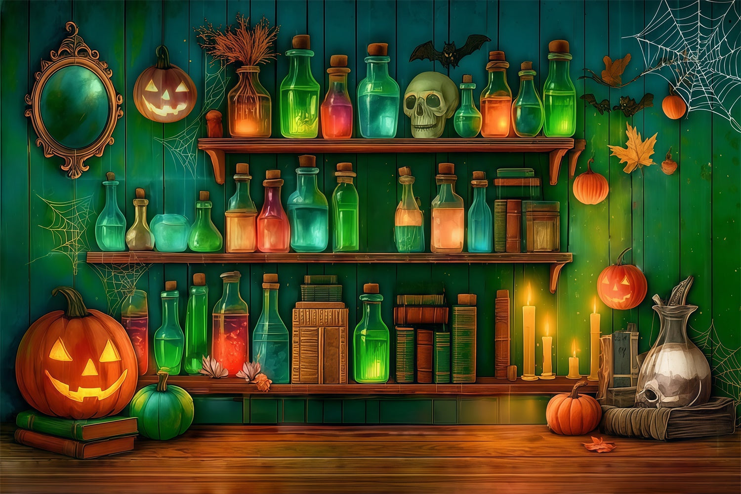 Halloween Wall Backdrop Chemical Reagent Skull Spooky Green Wall Backdrop MRR8-9