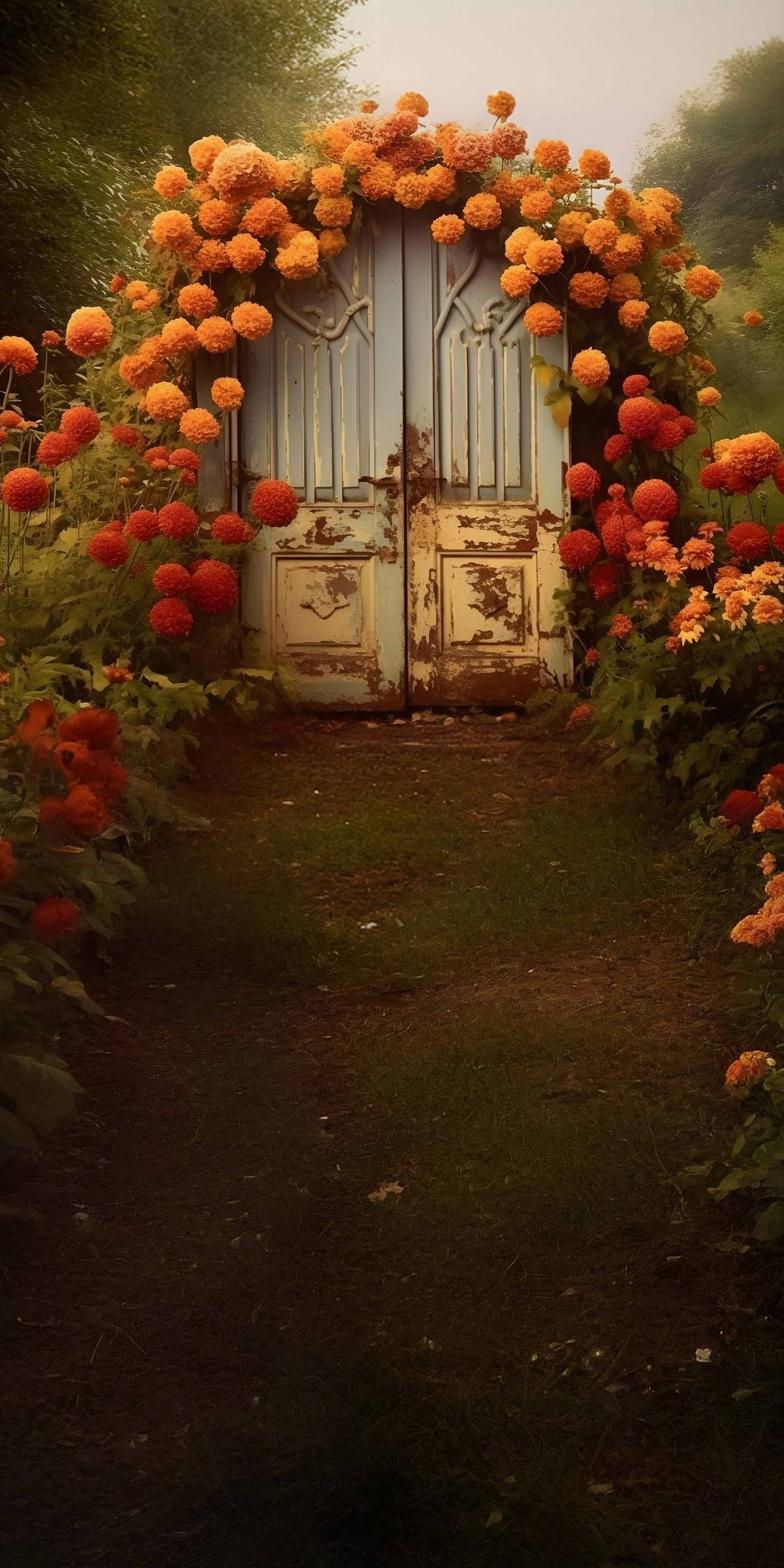 Fall Backdrop Vintage Doorway Bloom Garden Sweep Backdrop MRR8-90