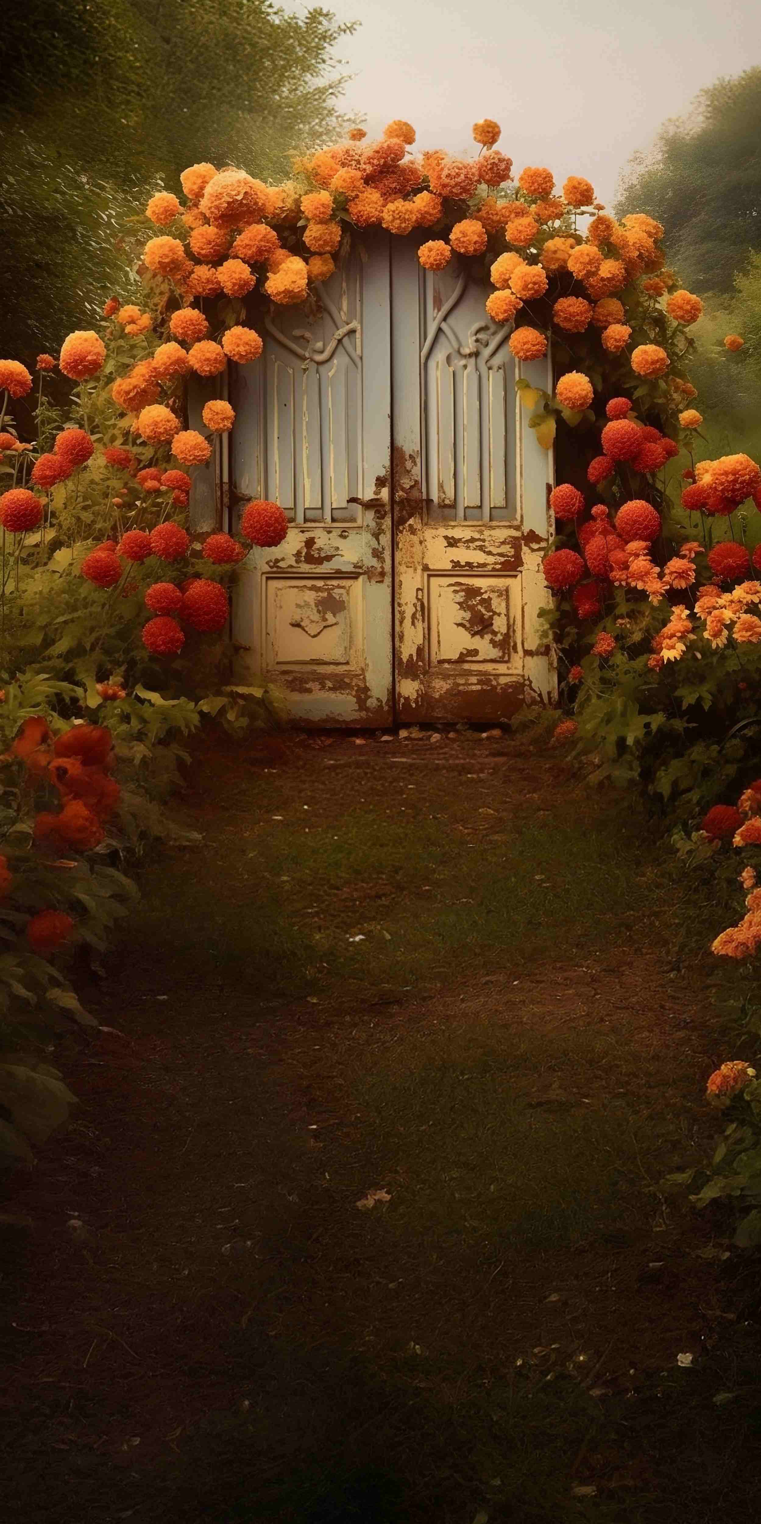 Fall Backdrop Vintage Doorway Bloom Garden Sweep Backdrop MRR8-90