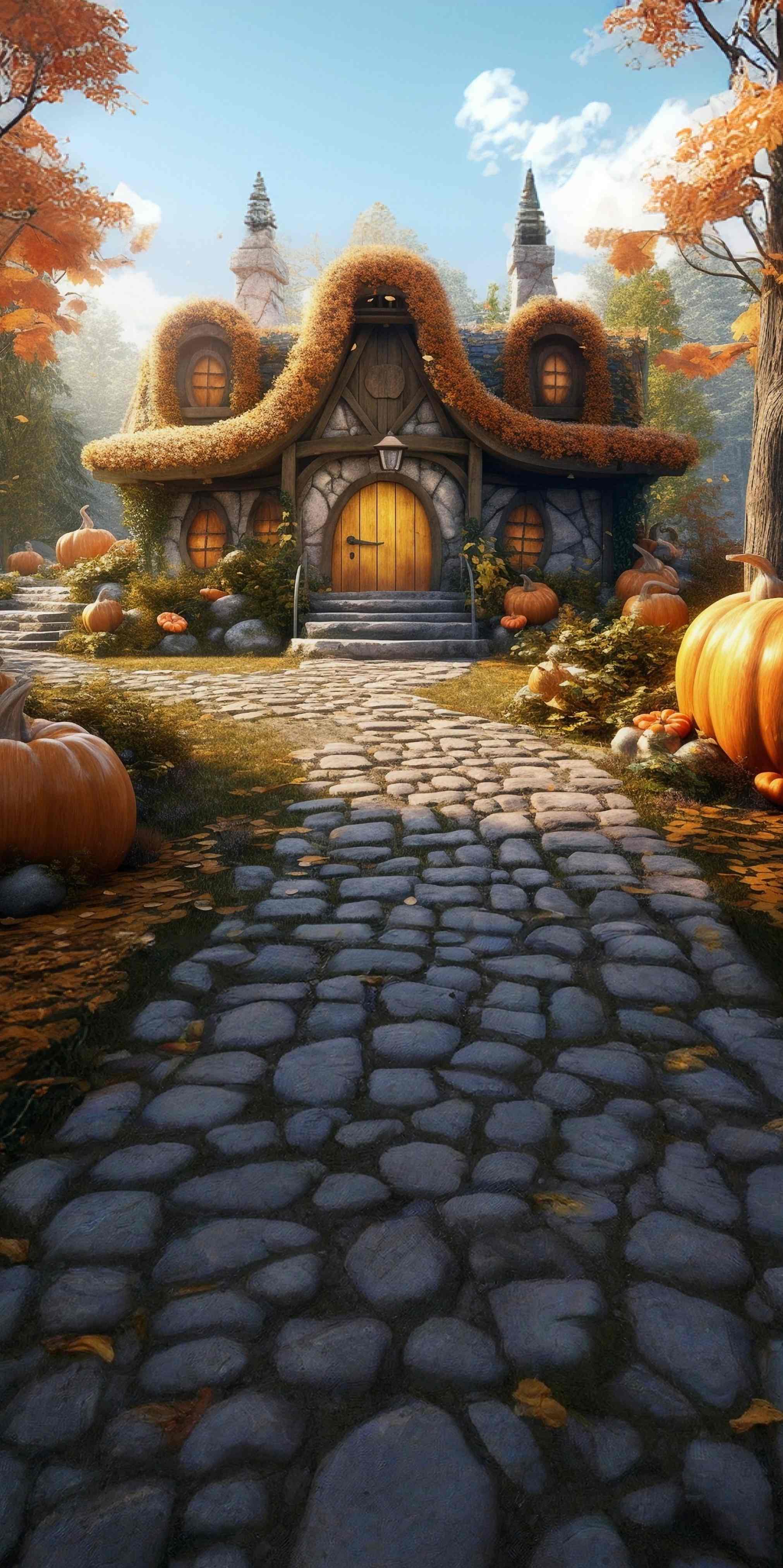Fall Photo Backdrop Pumpkin Cottage Pathway Sweep Backdrop MRR8-91