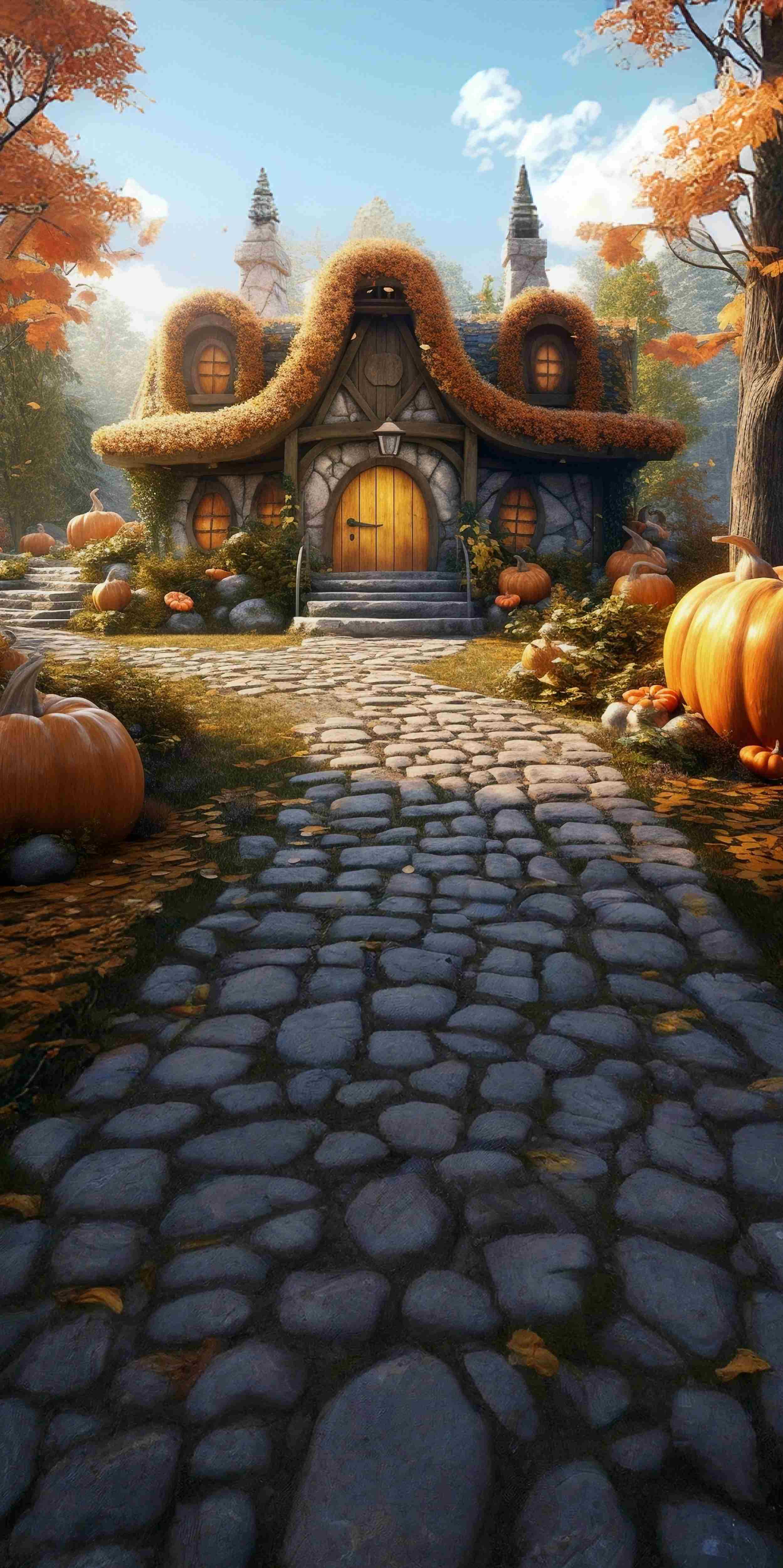 Fall Photo Backdrop Pumpkin Cottage Pathway Sweep Backdrop MRR8-91
