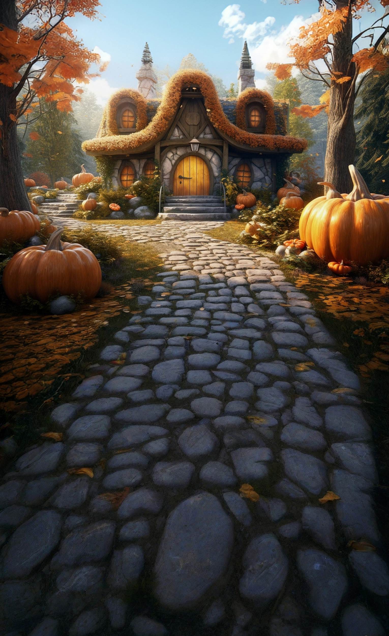 Fall Photo Backdrop Pumpkin Cottage Pathway Sweep Backdrop MRR8-91