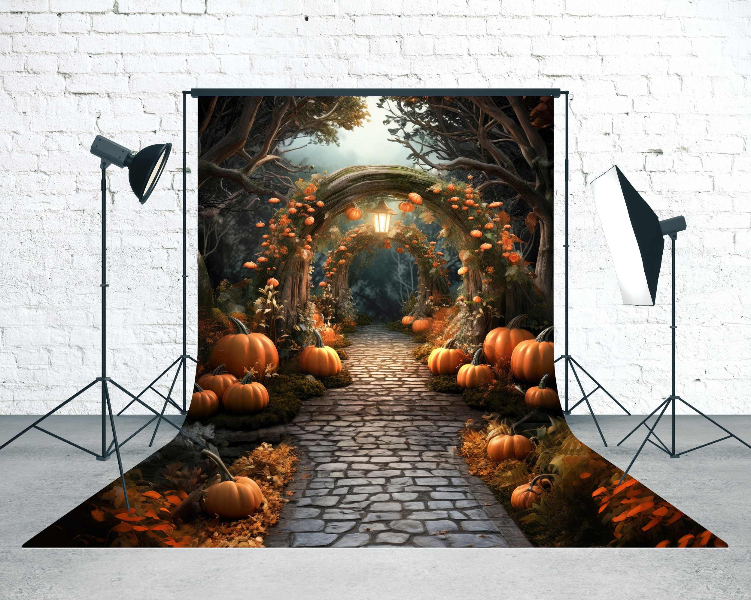 Fall Leaves Backdrop Enchanted Pumpkin Arch Trail Sweep Backdrop MRR8-92