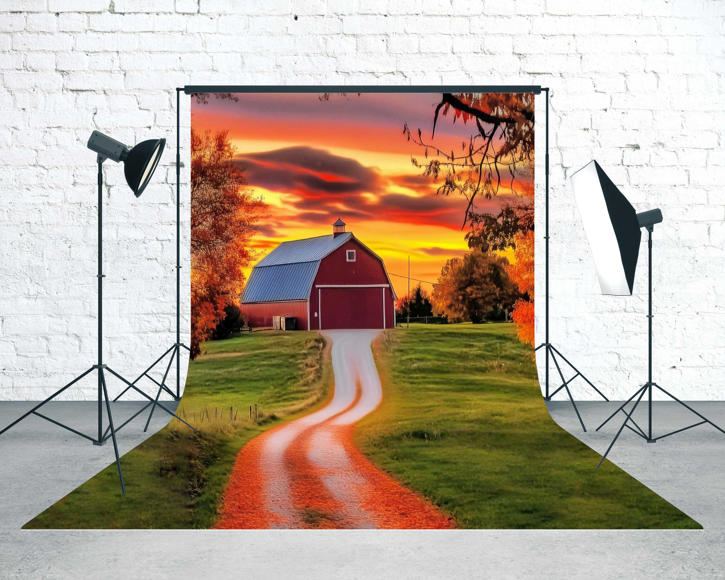 Fall Backdrops Golden Sunset Farm Road Sweep Backdrop MRR8-94