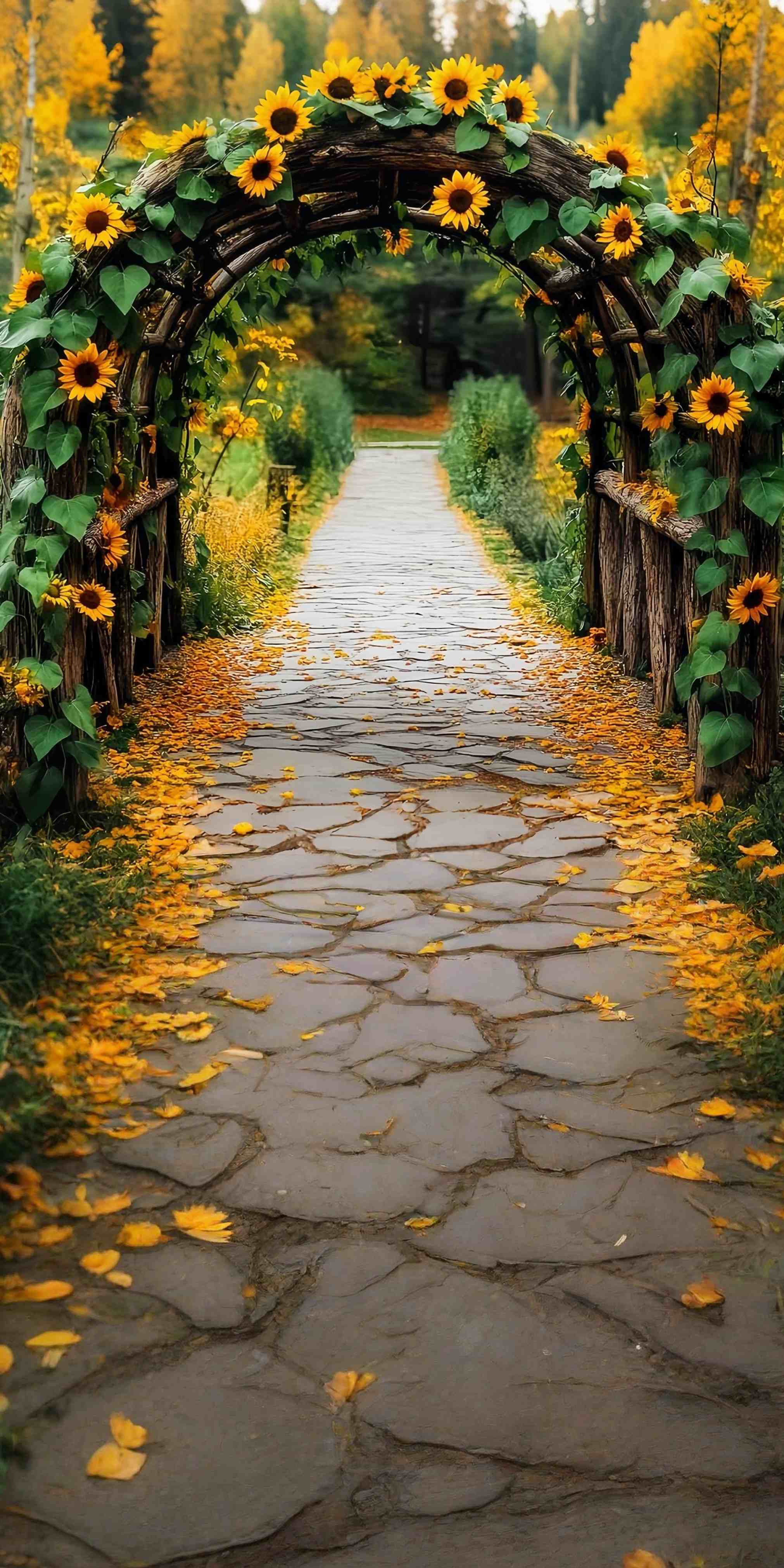 Fall Backdrop Rustic Sunflower Archway Trail Sweep Backdrop MRR8-96