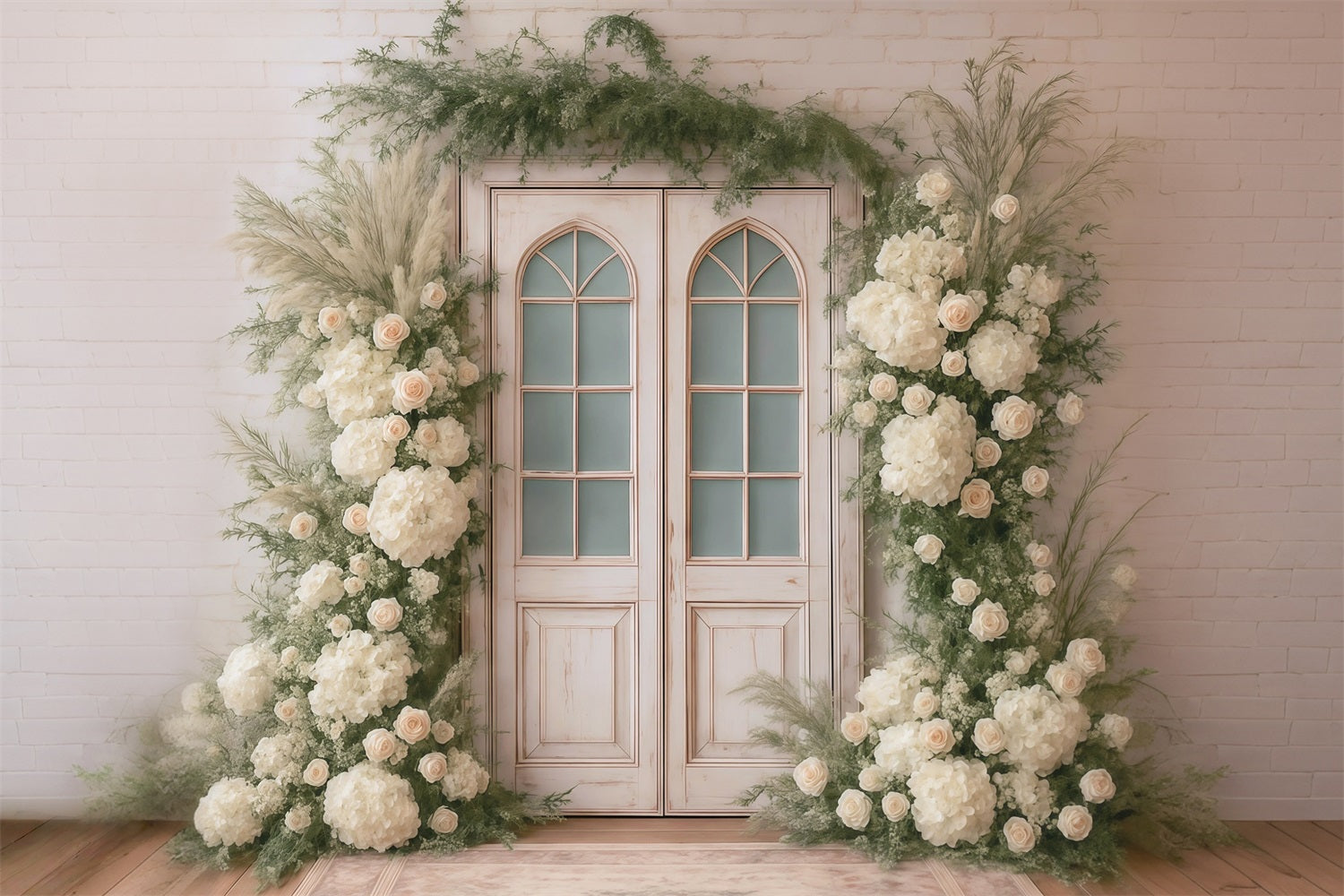Spring Floral Backdrop White Roses Vintage Door Flowers Spring Backdrop MRR9-1