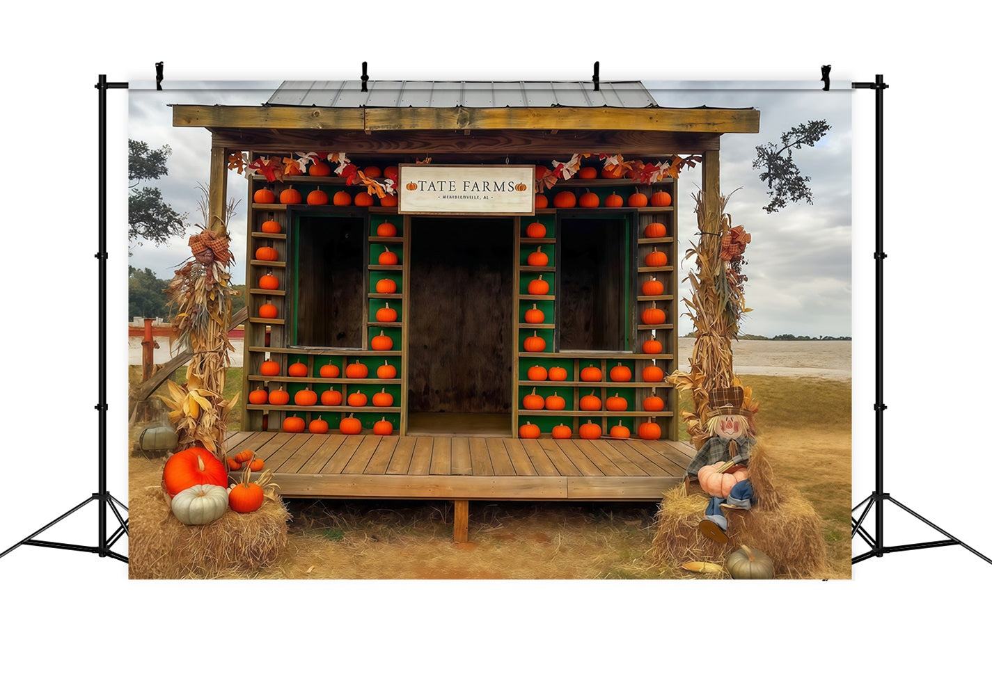 Fall Backdrop Pumpkin Farmhouse Rustic Display Autumn Photo Backdrop MRR9-100
