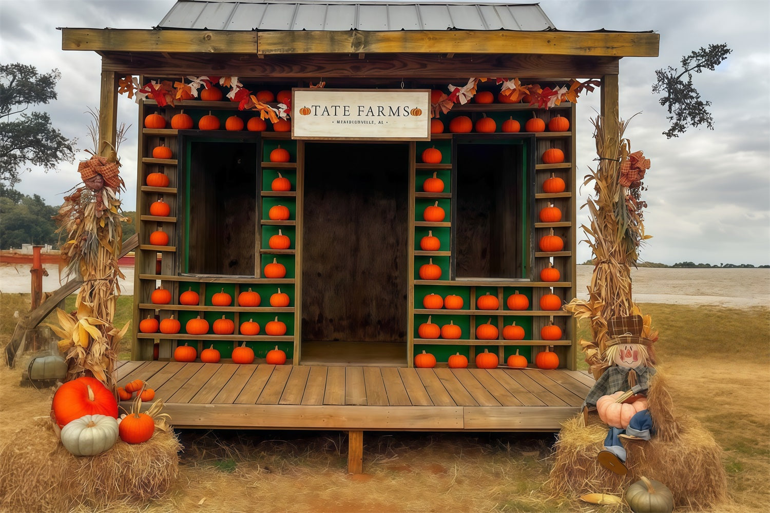 Fall Backdrop Pumpkin Farmhouse Rustic Display Autumn Photo Backdrop MRR9-100