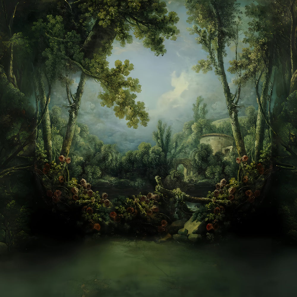 Forest Backdrop Romantic Garden Stone Bridge Magical Forest Backdrop MRR9-101