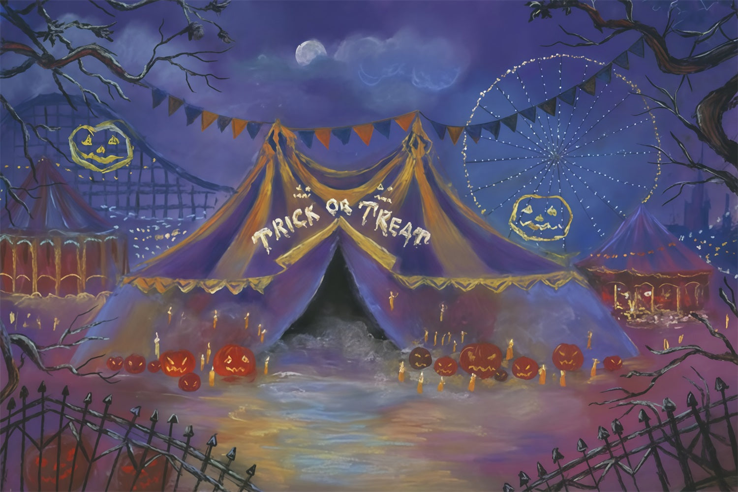 Halloween Backdrop Carnival Tent Pumpkins Moon Halloween Photo Backdrop MRR9-102