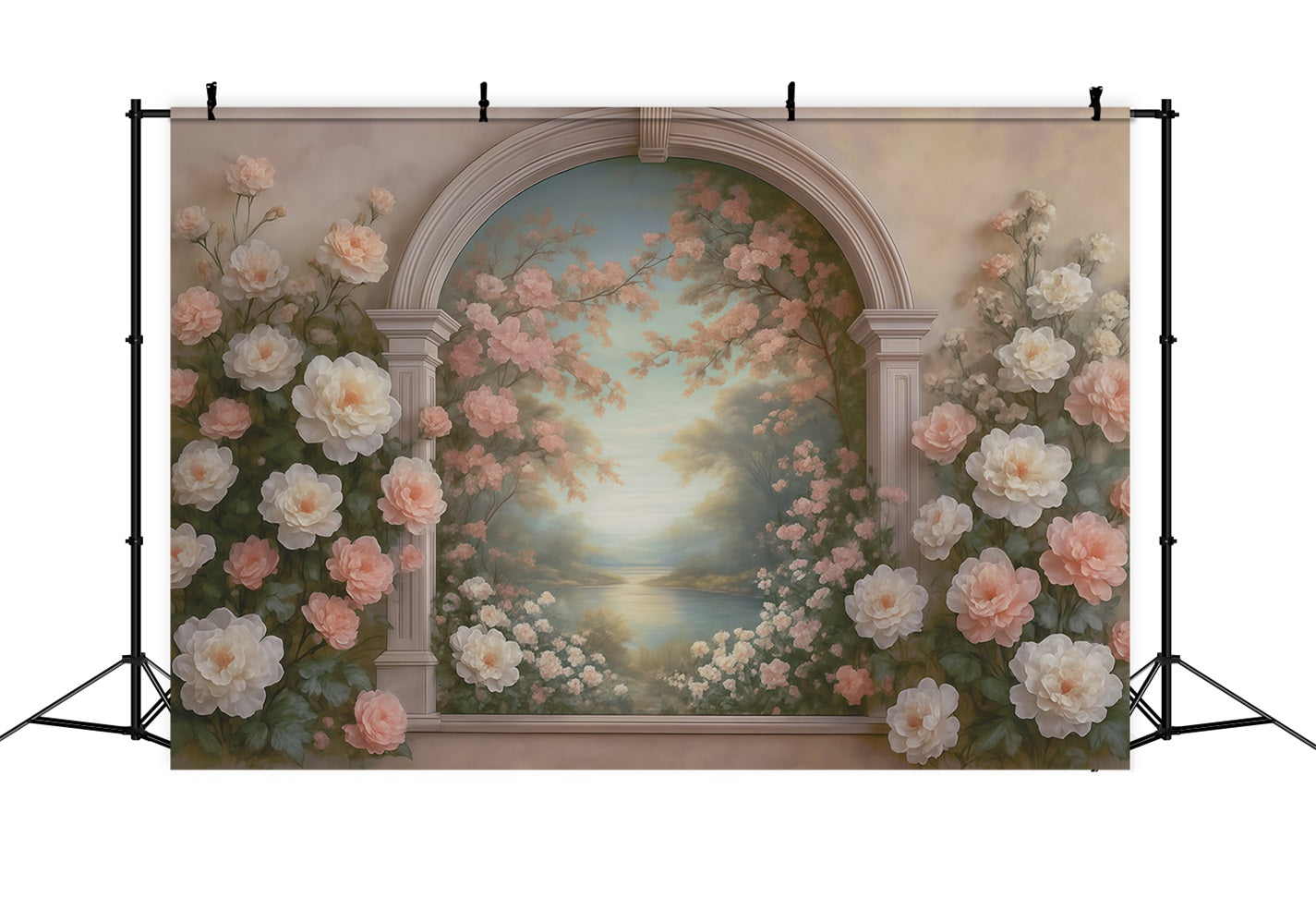 Vintage Wall Backdrop Pastel Floral Archway Lake Antique Backdrop MRR9-107