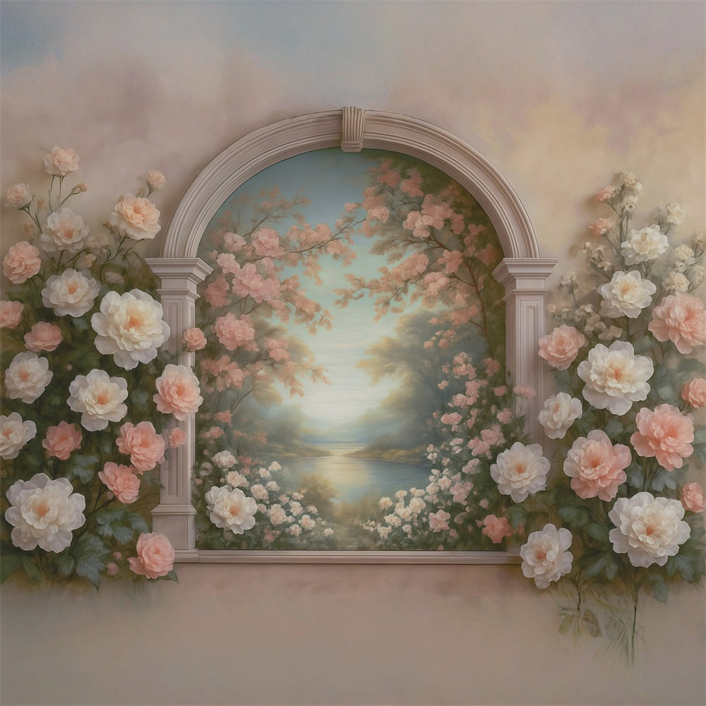 Vintage Wall Backdrop Pastel Floral Archway Lake Antique Backdrop MRR9-107