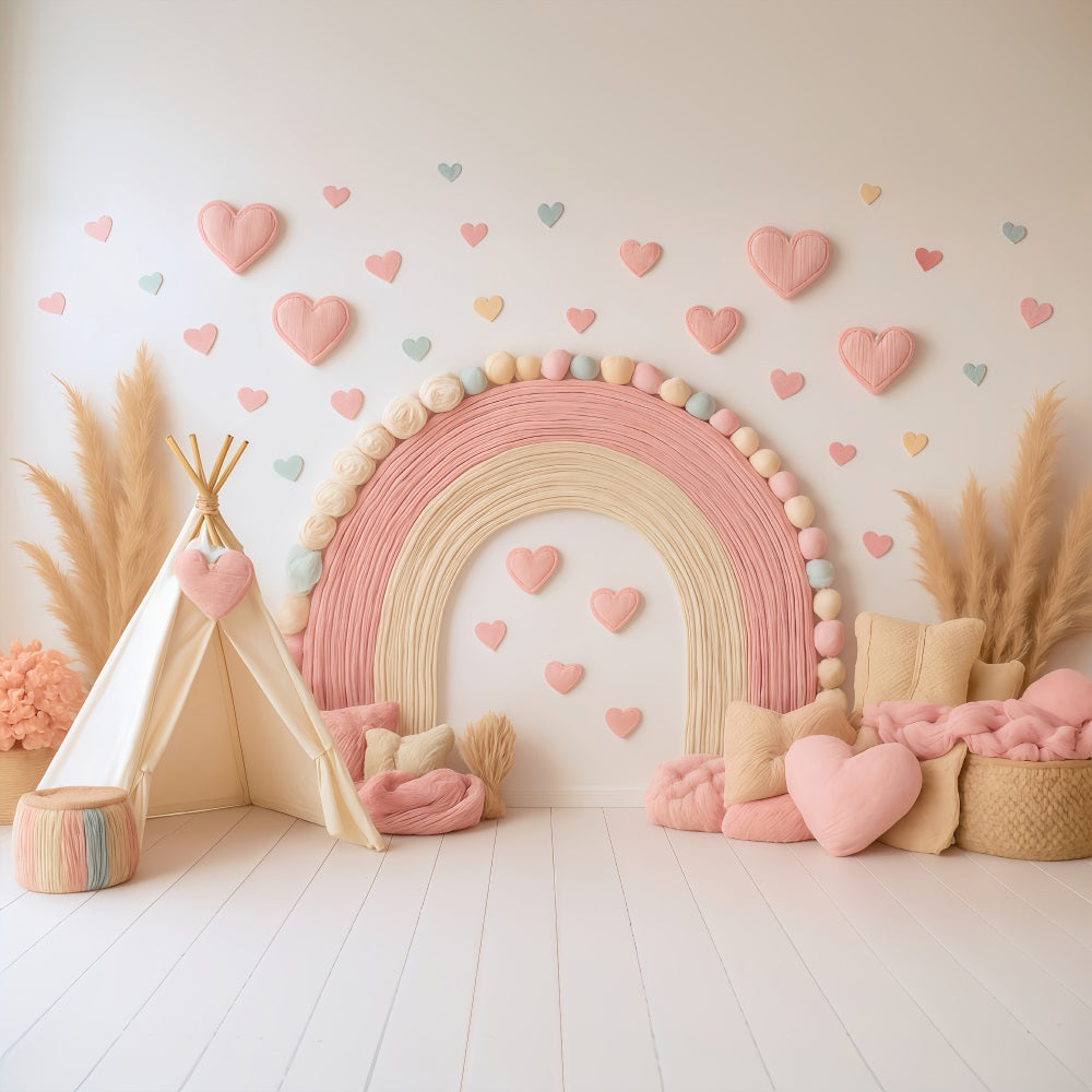Boho Rainbow Backdrop Pink Rainbow Heart Decor Photography Backdrops for Kids MRR9-11