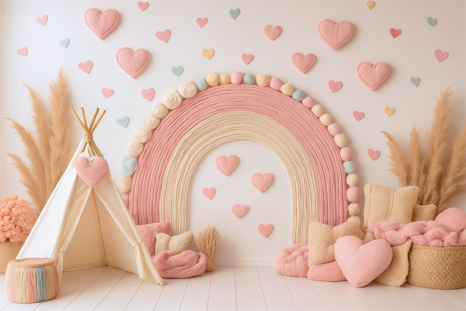 Boho Rainbow Backdrop Pink Rainbow Heart Decor Photography Backdrops for Kids MRR9-11