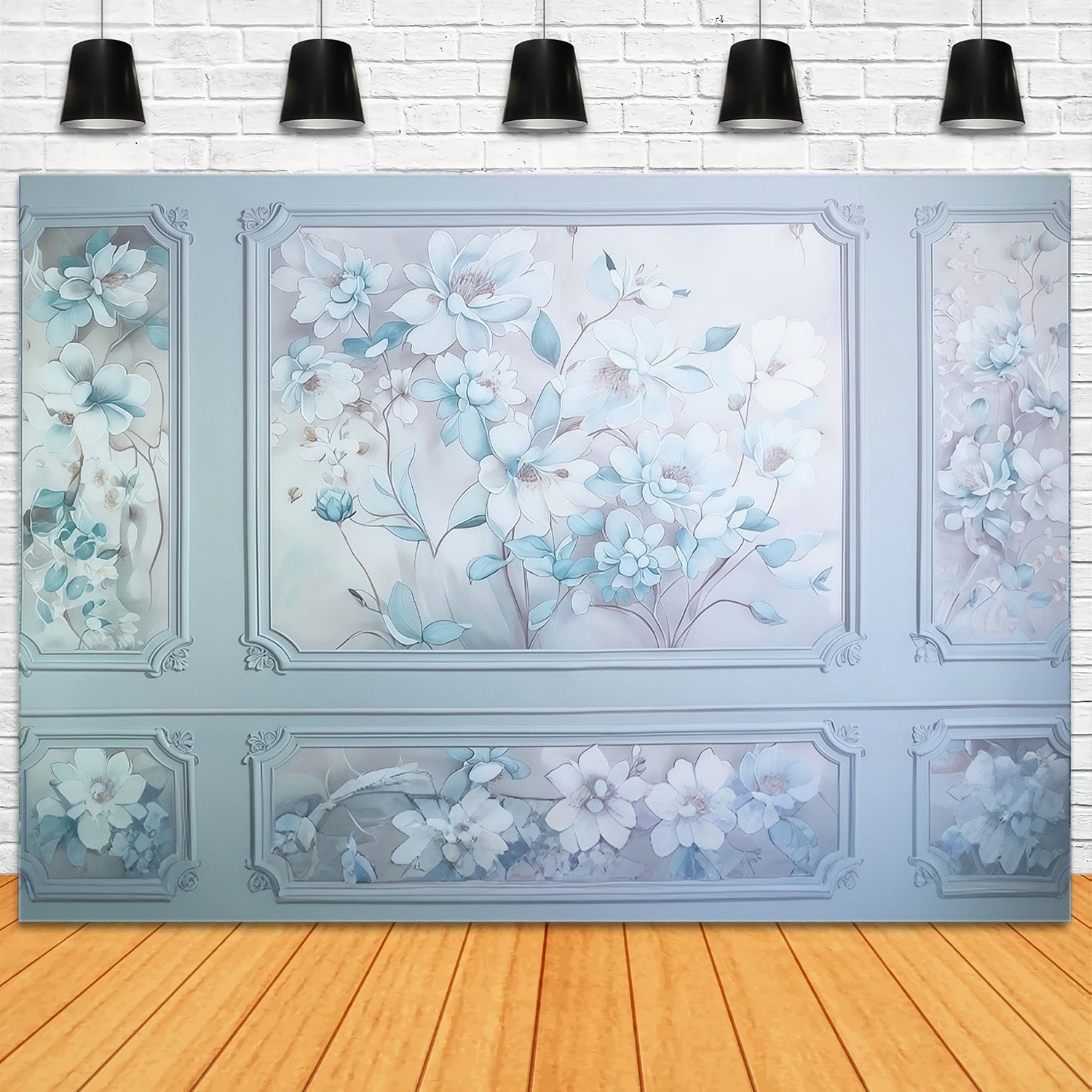 Flower Wall Backdrop Blue White Floral Wall Panels Vintage Backdrop MRR9-110