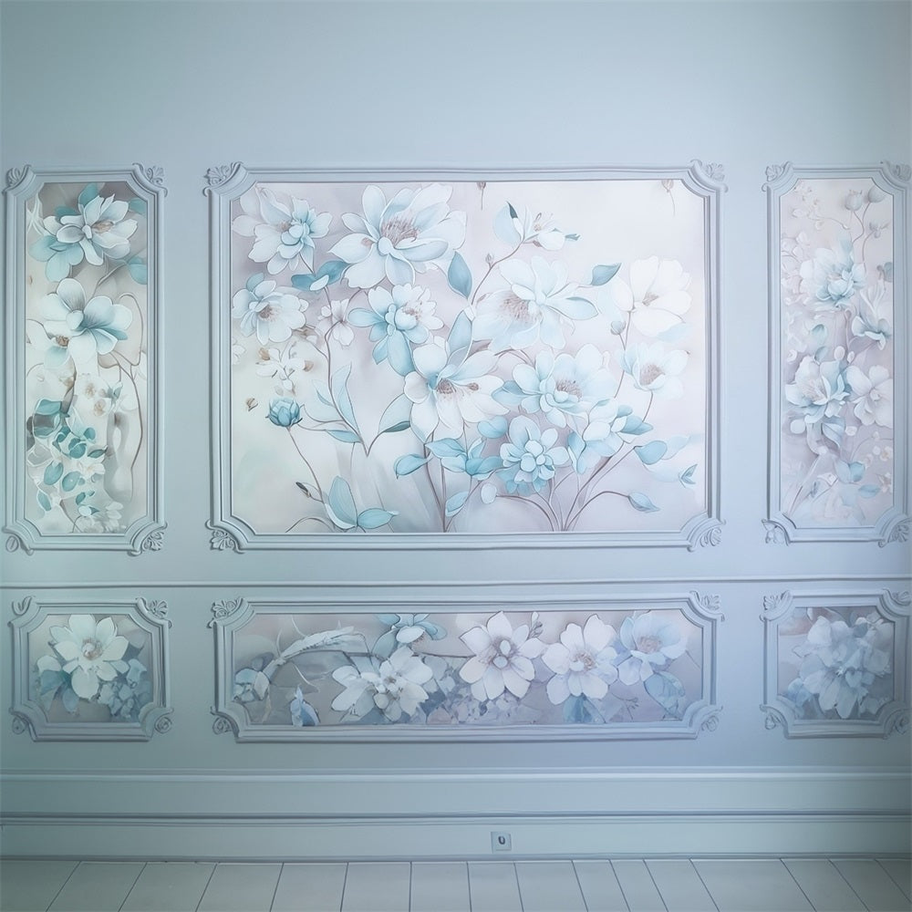 Flower Wall Backdrop Blue White Floral Wall Panels Vintage Backdrop MRR9-110