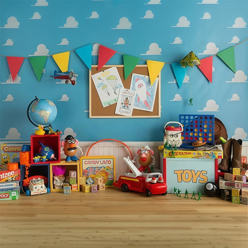 Back To School Backdrop Colorful Toy Story Playroom School Backdrop MRR9-114