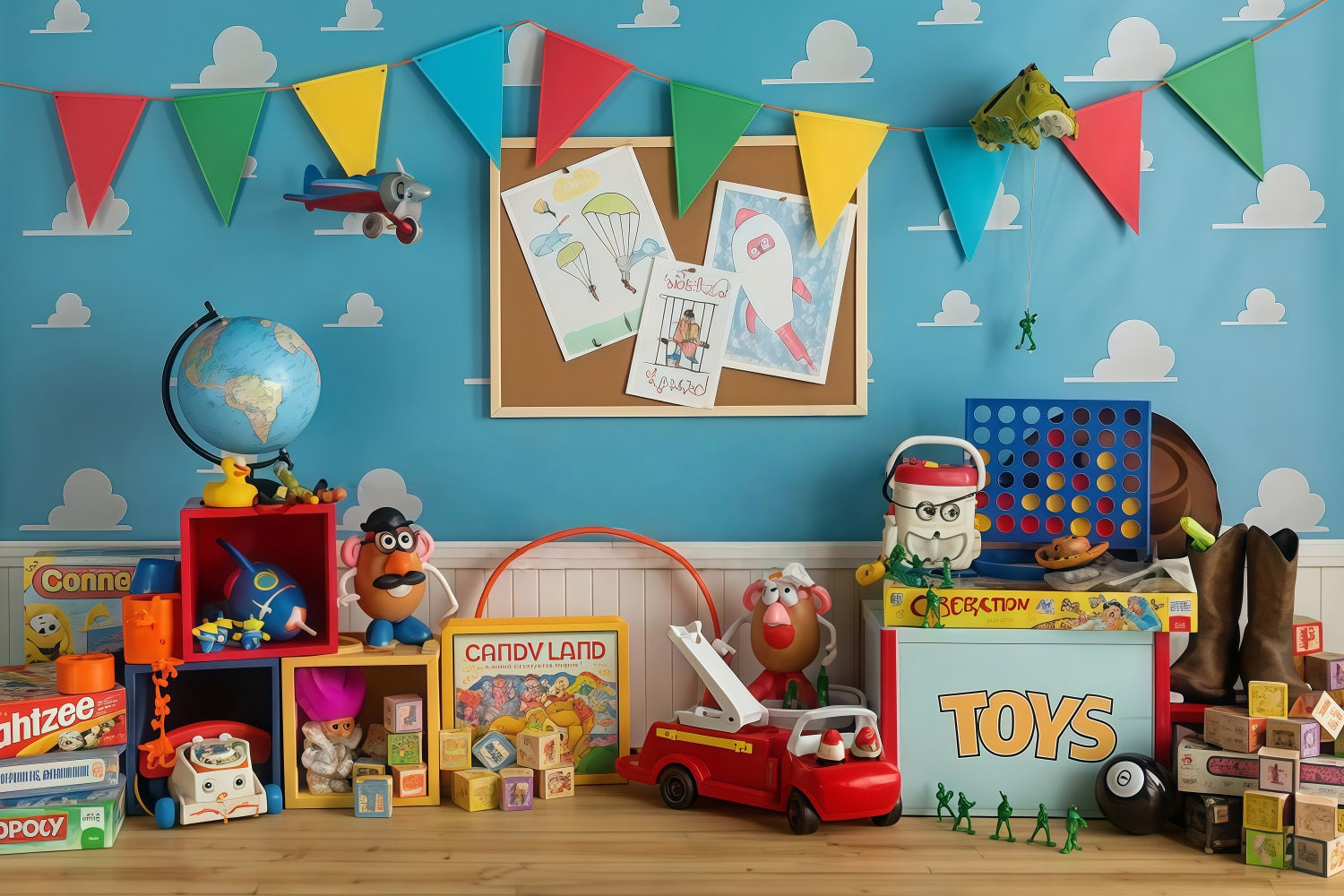 Back To School Backdrop Colorful Toy Story Playroom School Backdrop MRR9-114