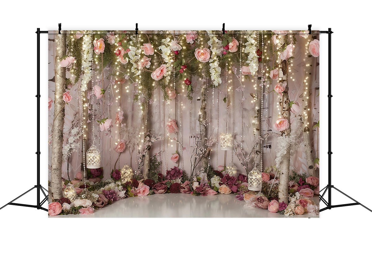 Flower Backdrop Romantic Garden Fairy Lights Valentine's Day Backdrop MRR9-116