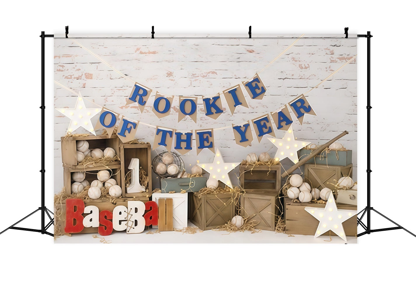1st Birthday Backdrop Baseball Rookie Celebration Cake Smash Backdrop MRR9-117